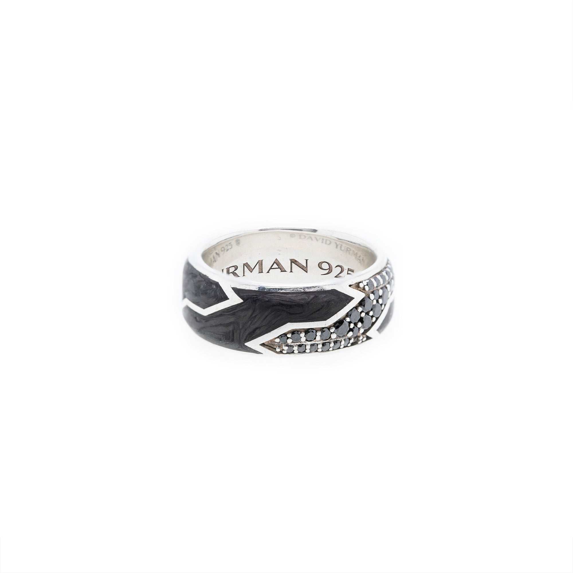 David Yurman Forged Carbon Beveled Band Ring with Pave Black Diamonds