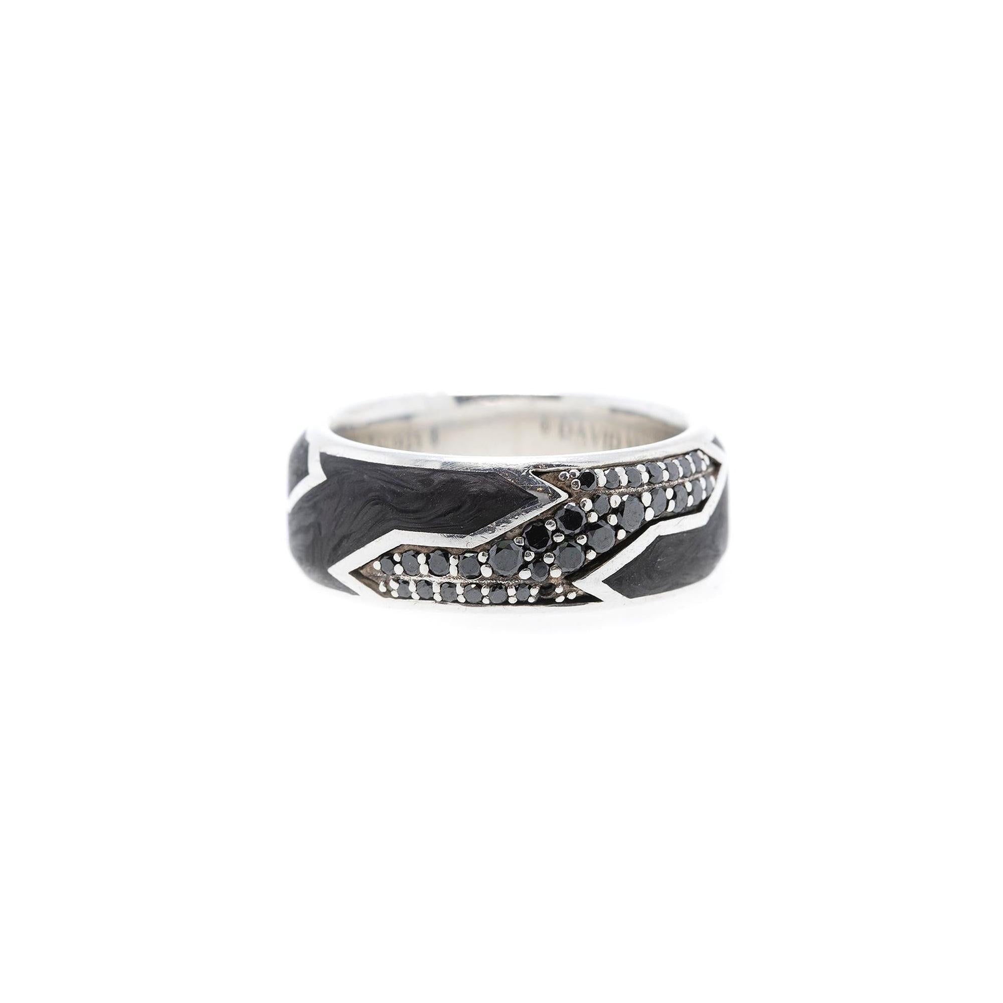 David Yurman Forged Carbon Beveled Band Ring with Pave Black Diamonds