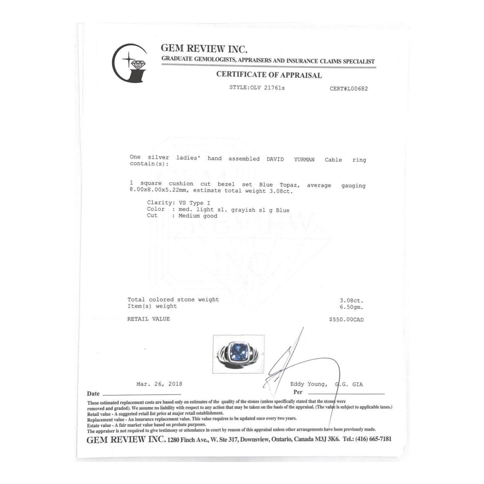 David Yurman Noblesse Blue Topaz Ring