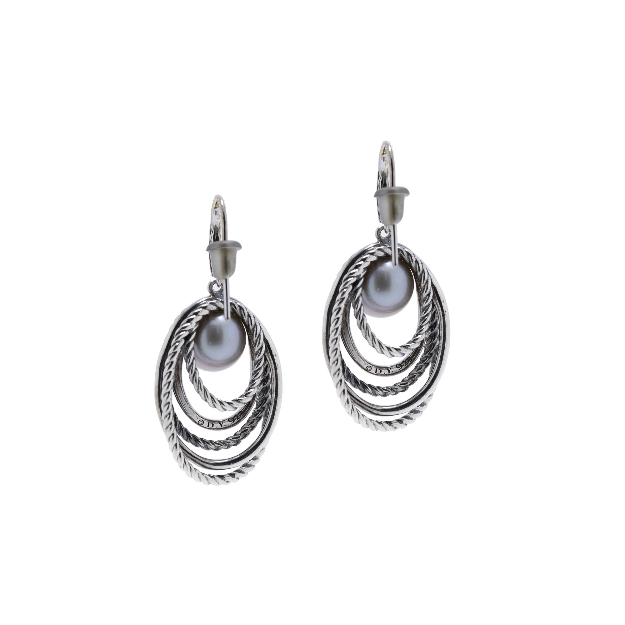 David Yurman Pearl & Diamond Crossover Hoop Earrings