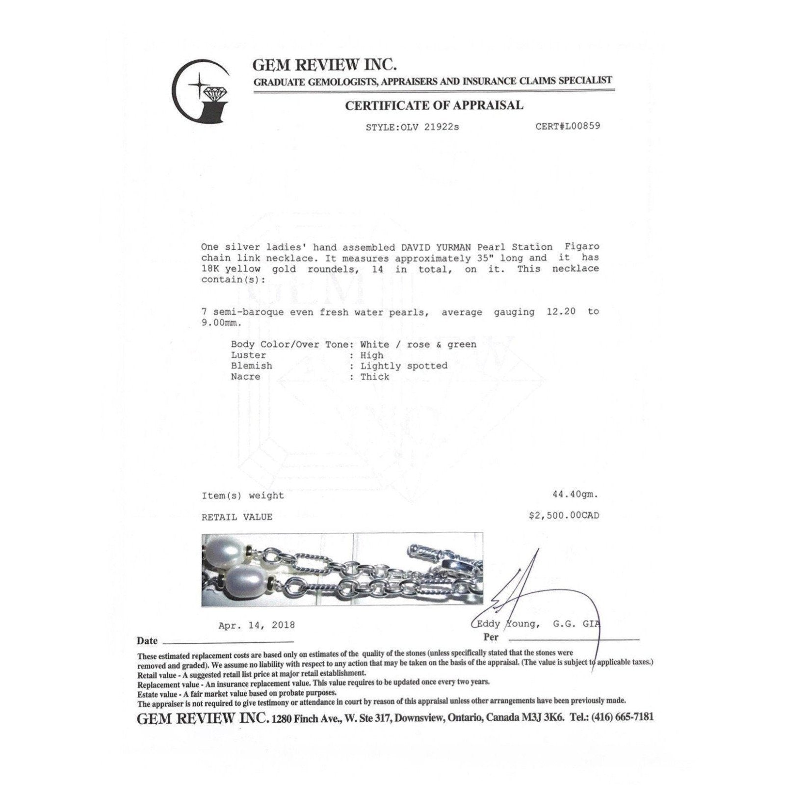 David Yurman Pearl Station Figaro Chain Necklace