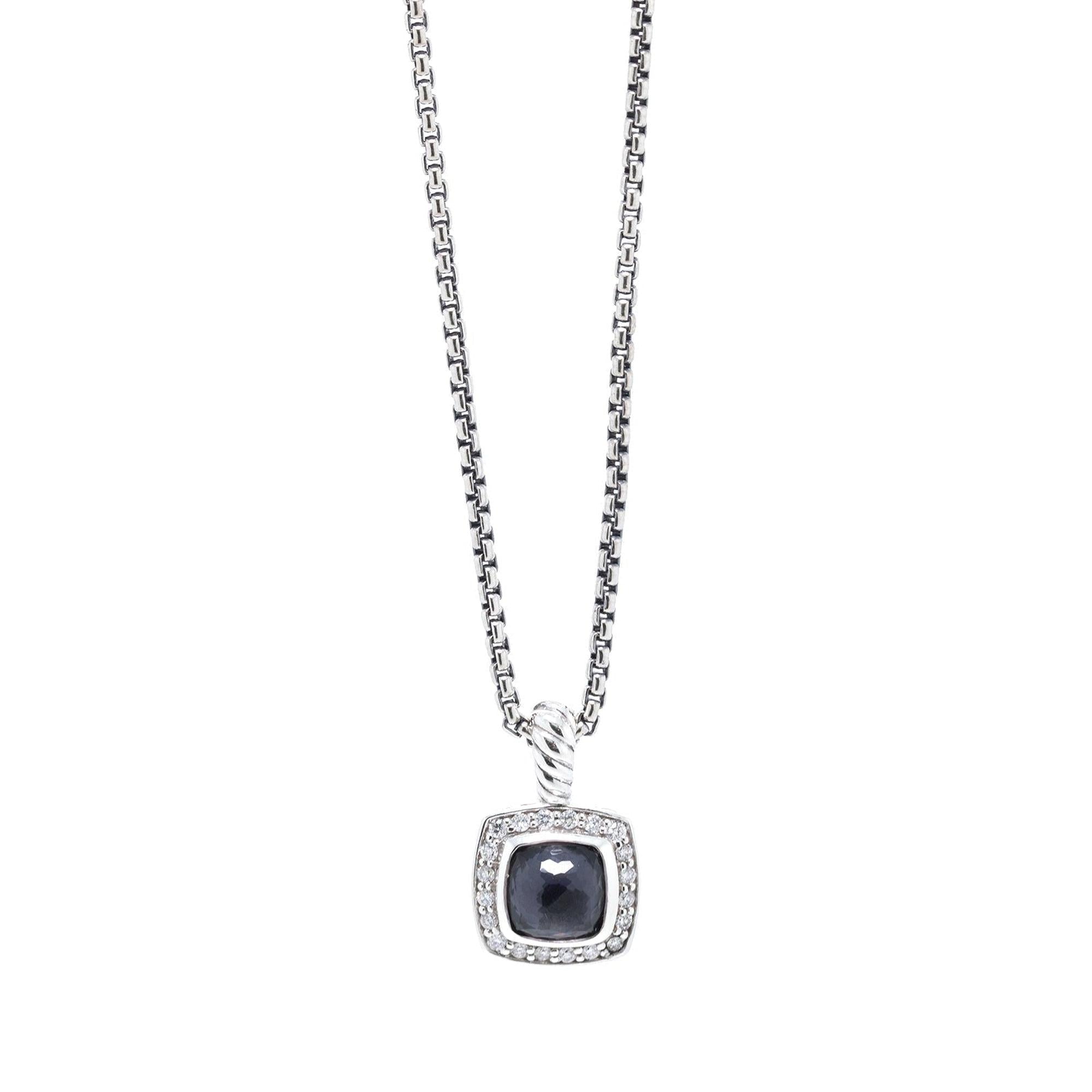 David Yurman Petite Albion Pendant Necklace with Black Orchid and Diamonds