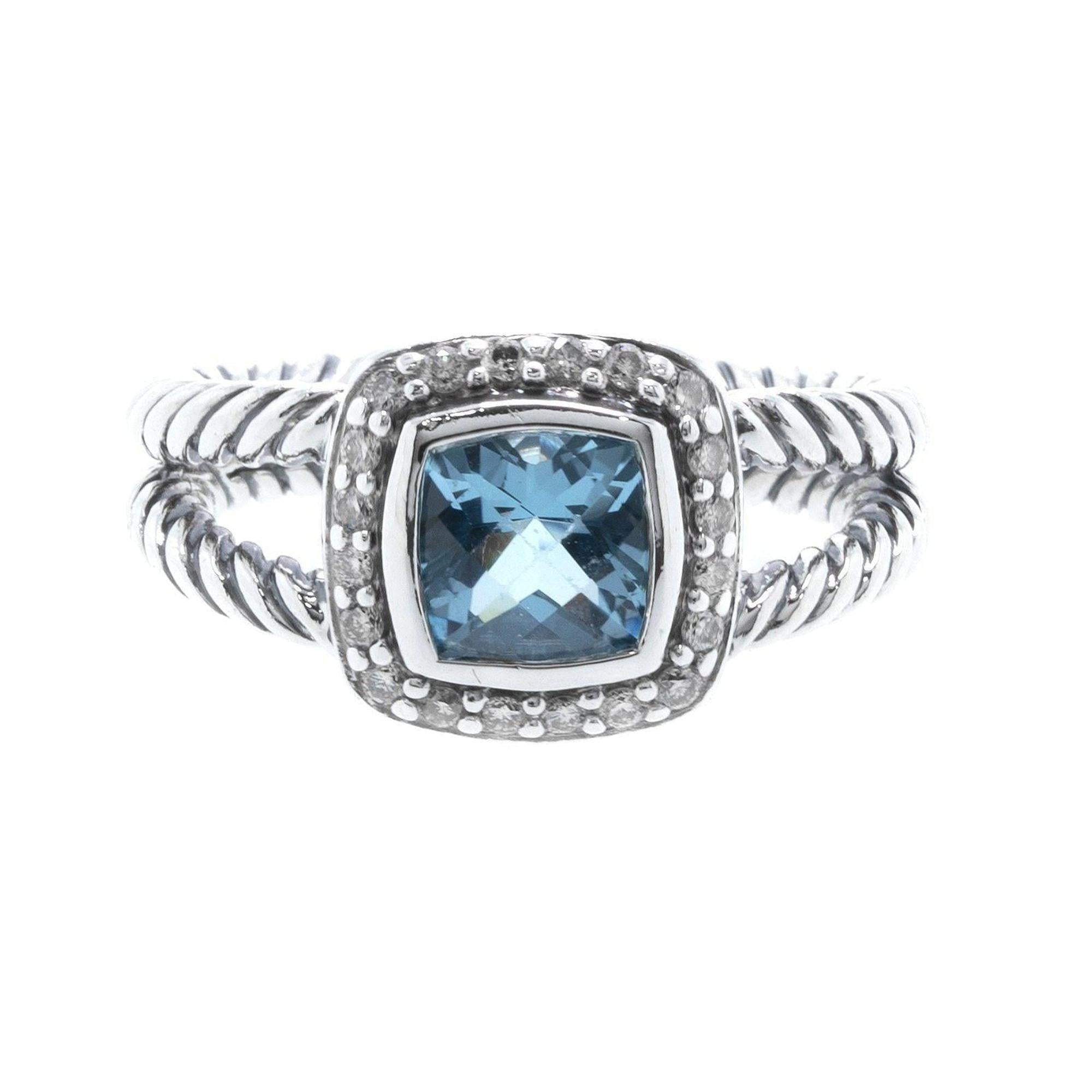 David Yurman Petite Albion Ring with Blue Topaz and Diamonds