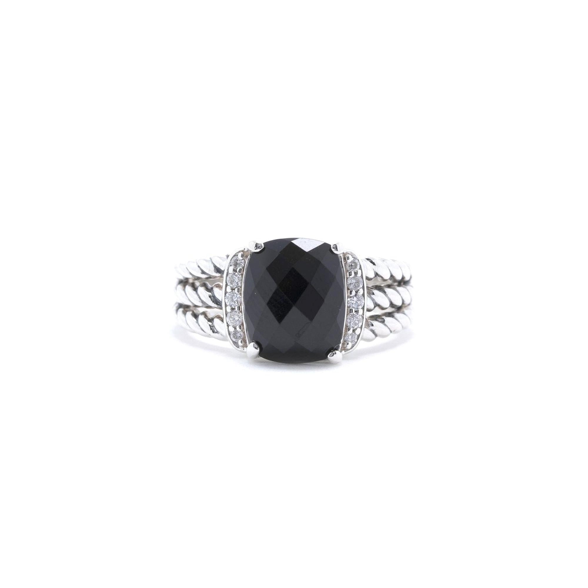 David Yurman Petite Wheaton Ring with Black Onyx and Diamonds