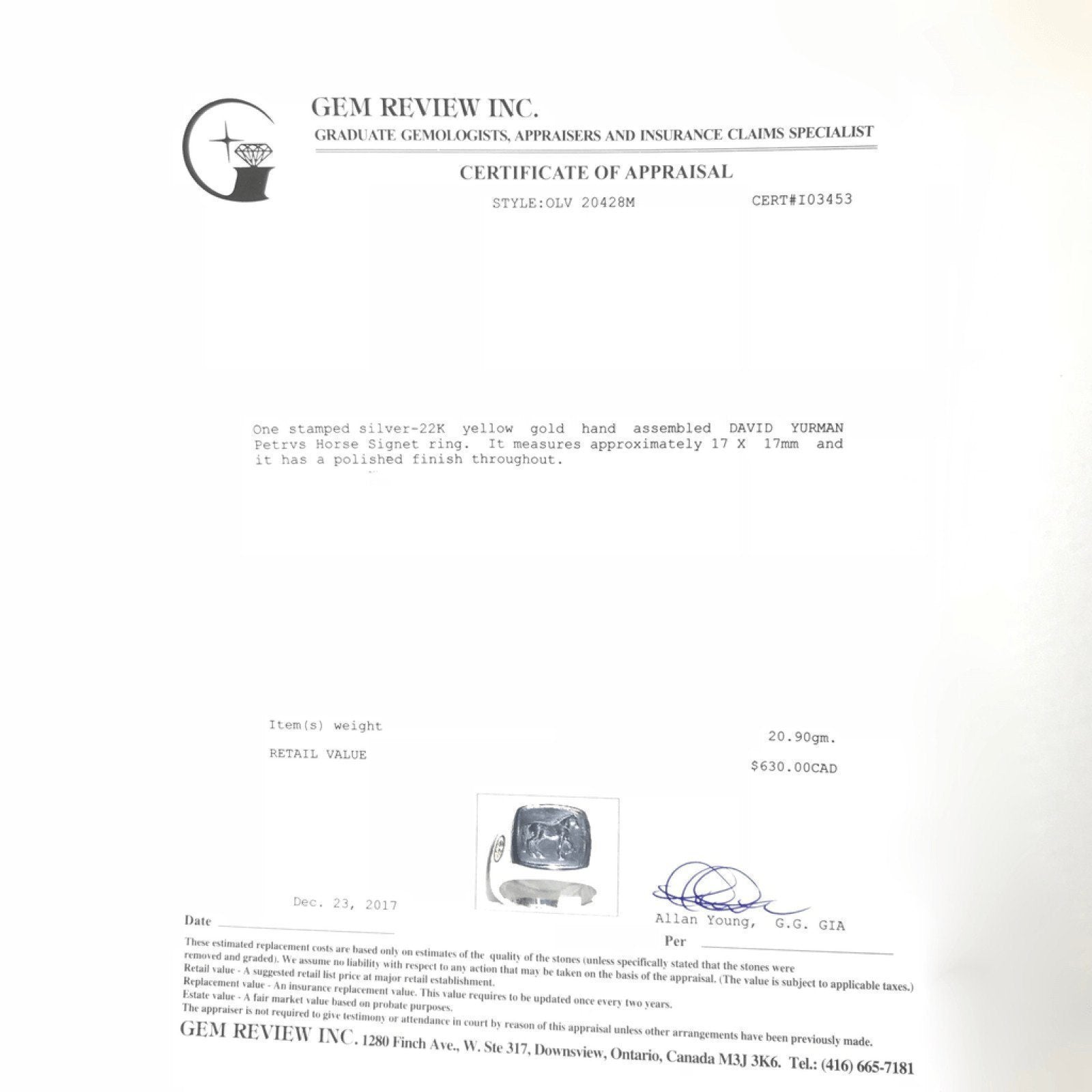 David Yurman Petrvs Horse Signet Ring