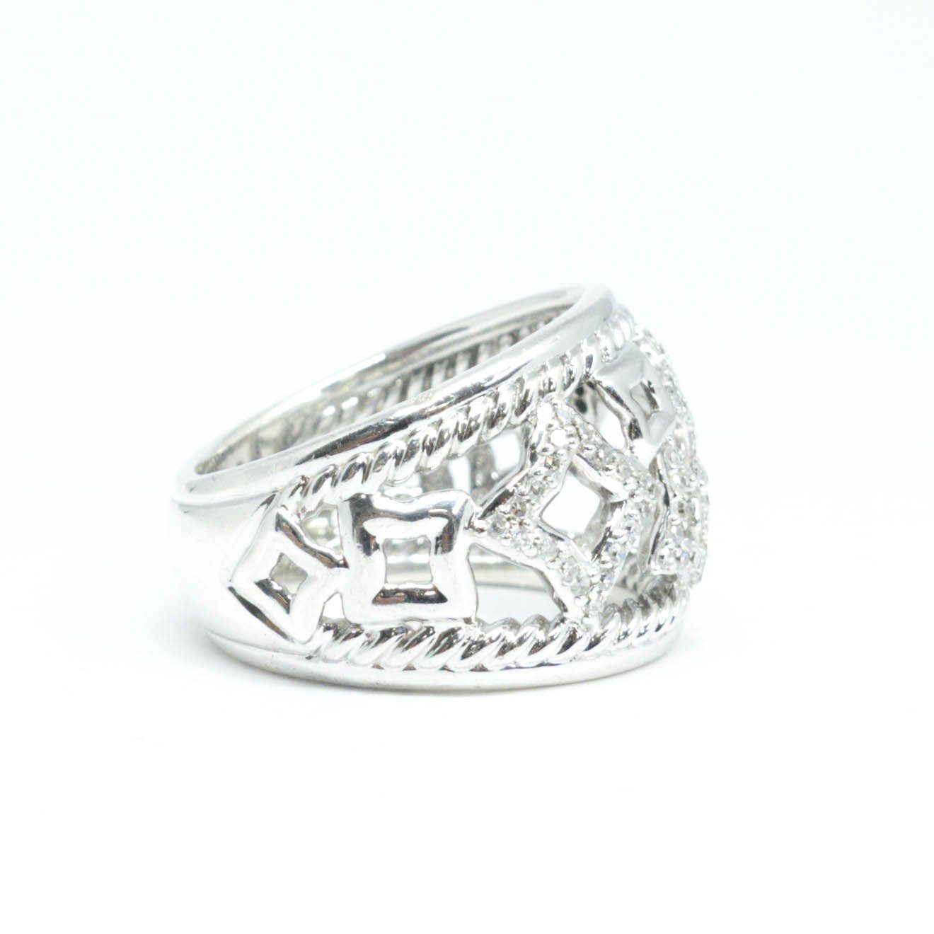 David Yurman Quatrefoil Cable Tapestry Ring with Diamonds