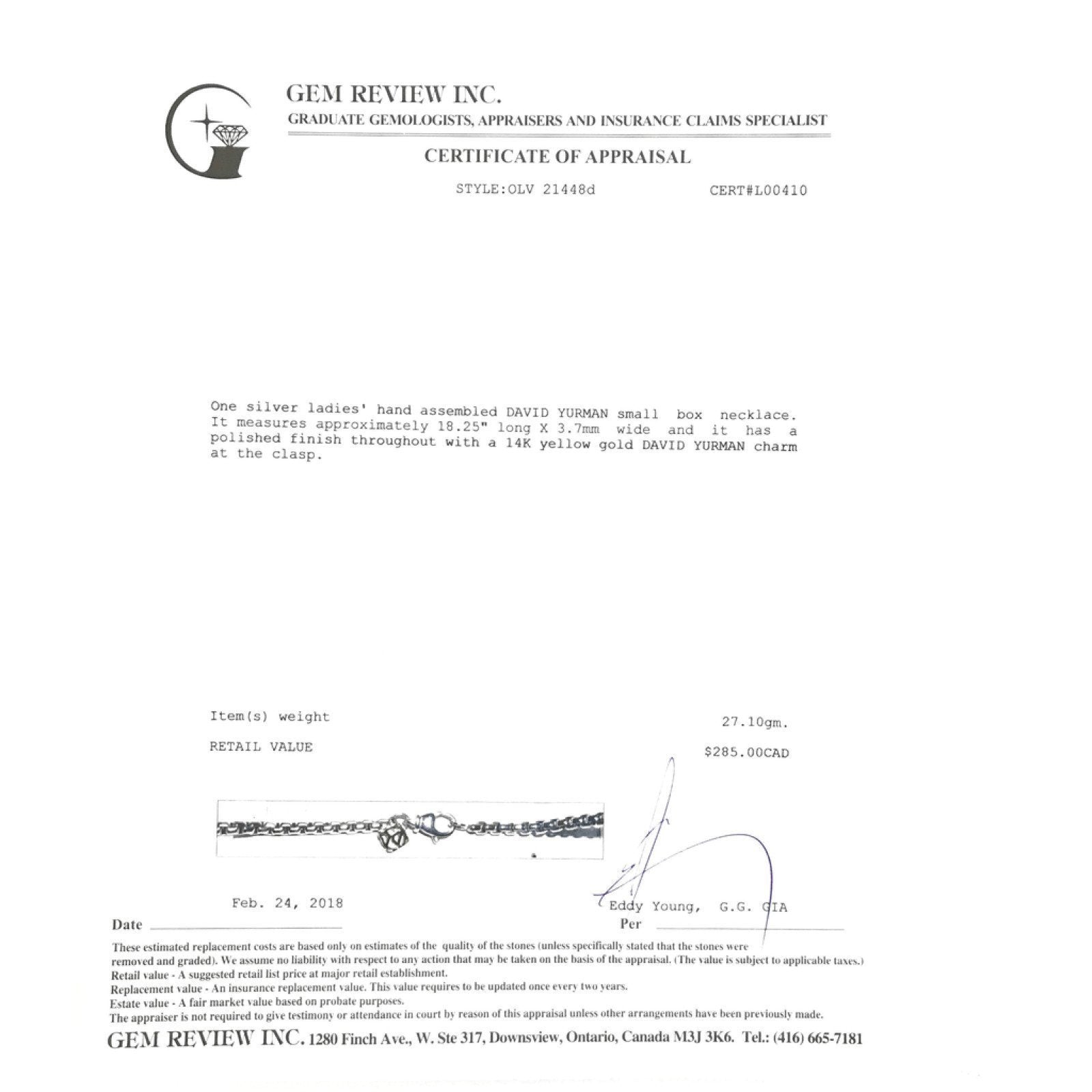 David Yurman Small Box Necklace in Sterling Silver