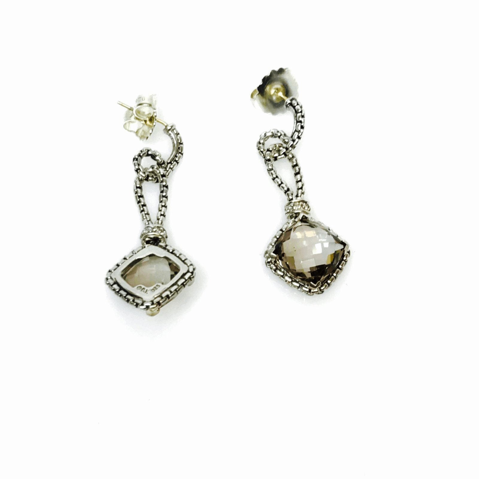 David Yurman Smoky Quartz and Diamond Cushion Chain Earrings