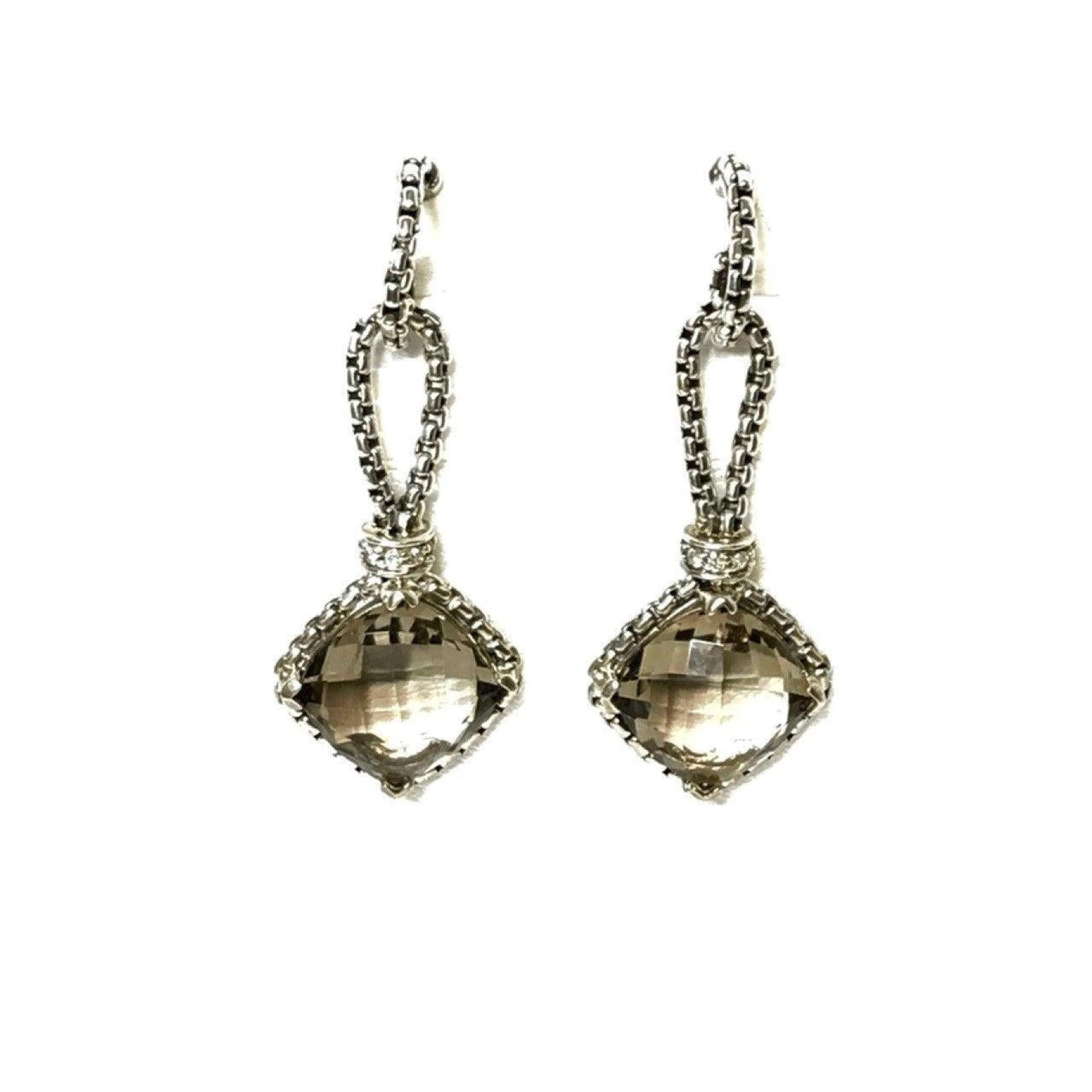 David Yurman Smoky Quartz and Diamond Cushion Chain Earrings