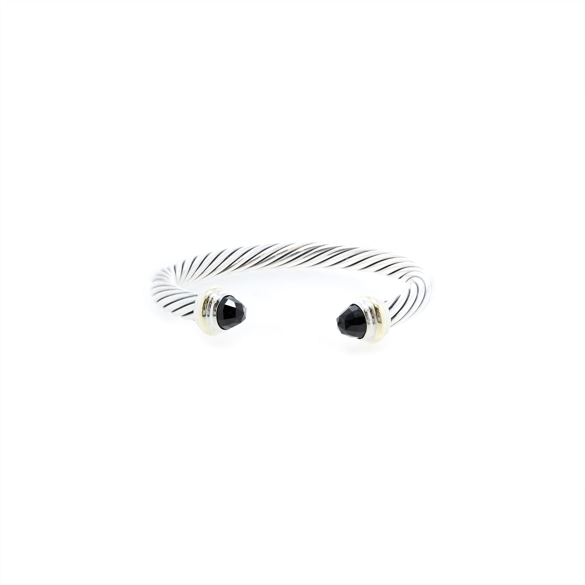 David Yurman Sterling Silver & 14k Yellow Gold 7 mm Cable Classics Bracelet with Black Onyx w/ Box