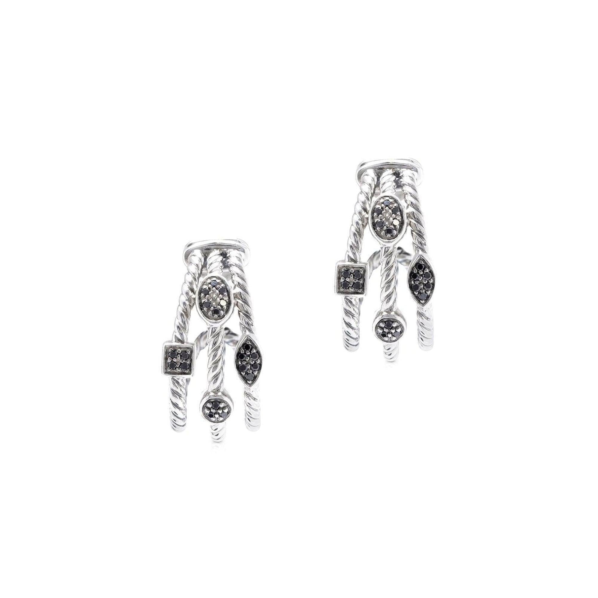 David Yurman Three-Row Black Diamond Confetti Earrings