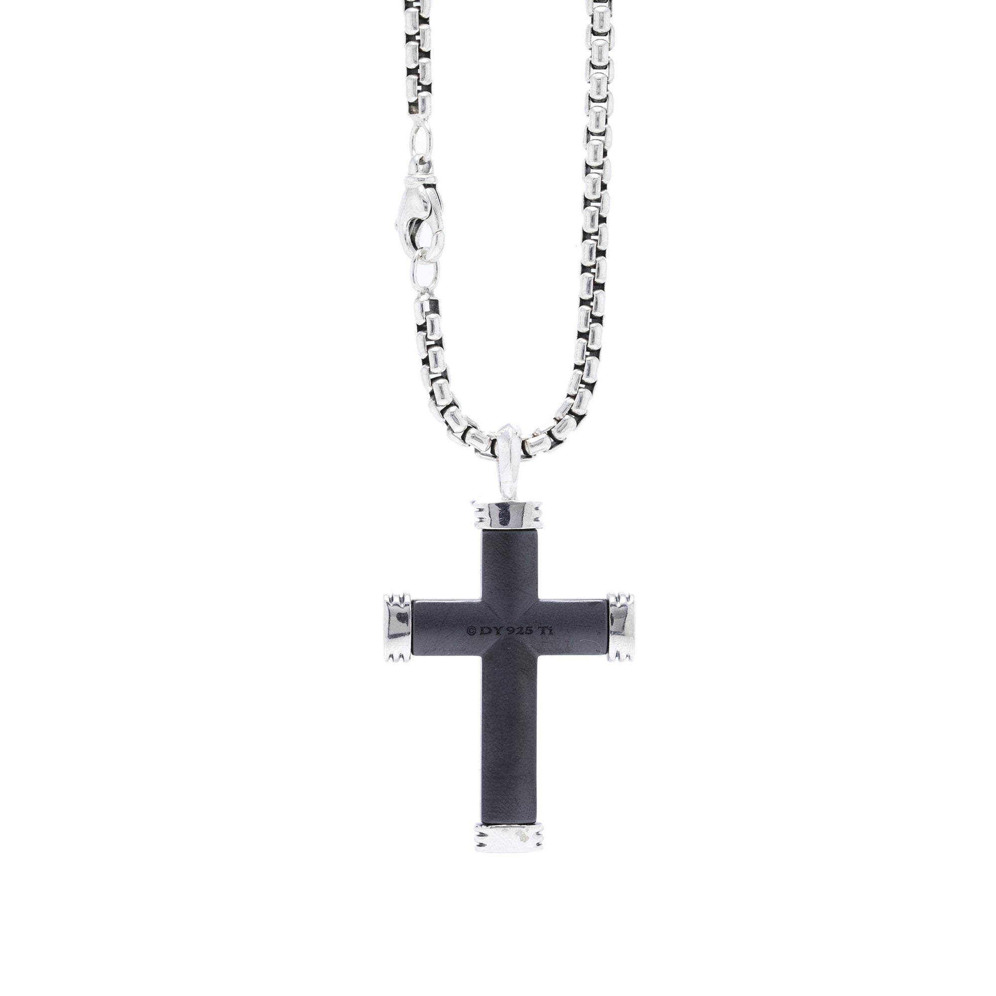 David Yurman Titanium Black Diamond Cross Pendant Necklace w/ Box