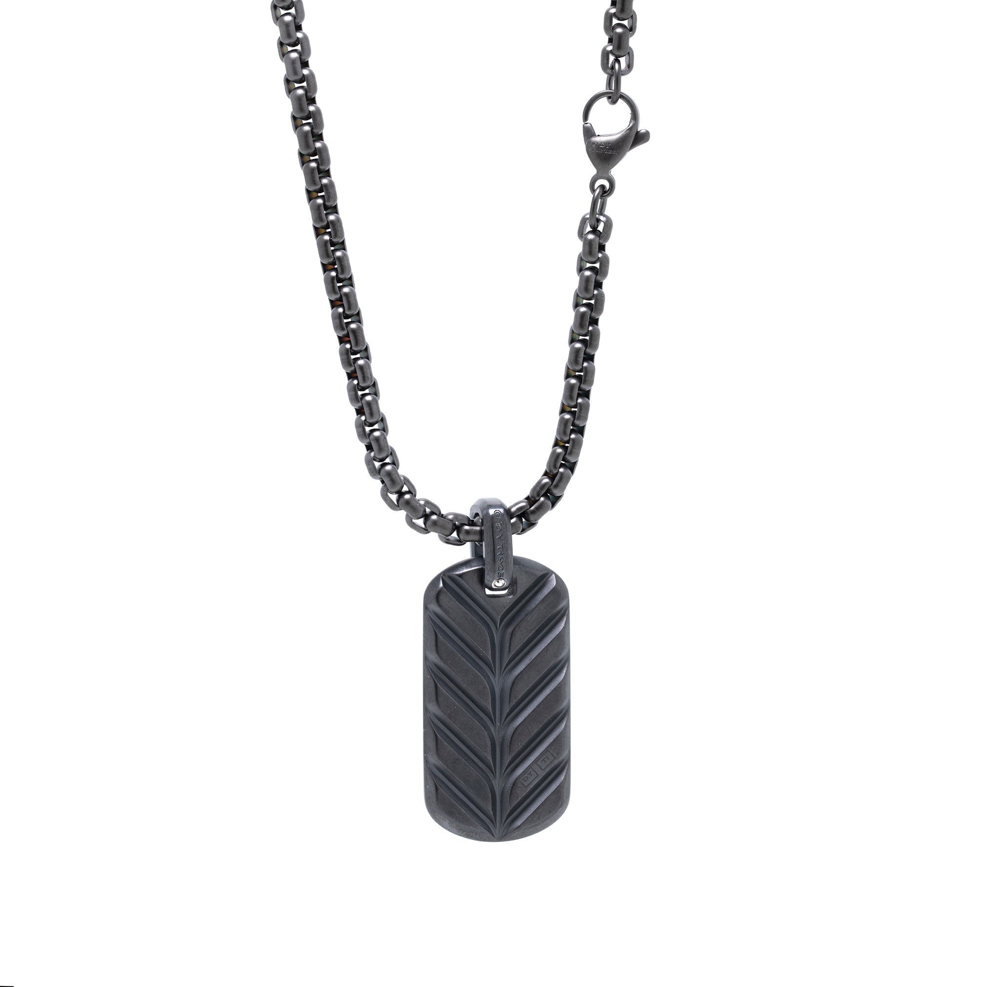David Yurman Titanium Streamline Tag Pendant Necklace with Pave Diamonds