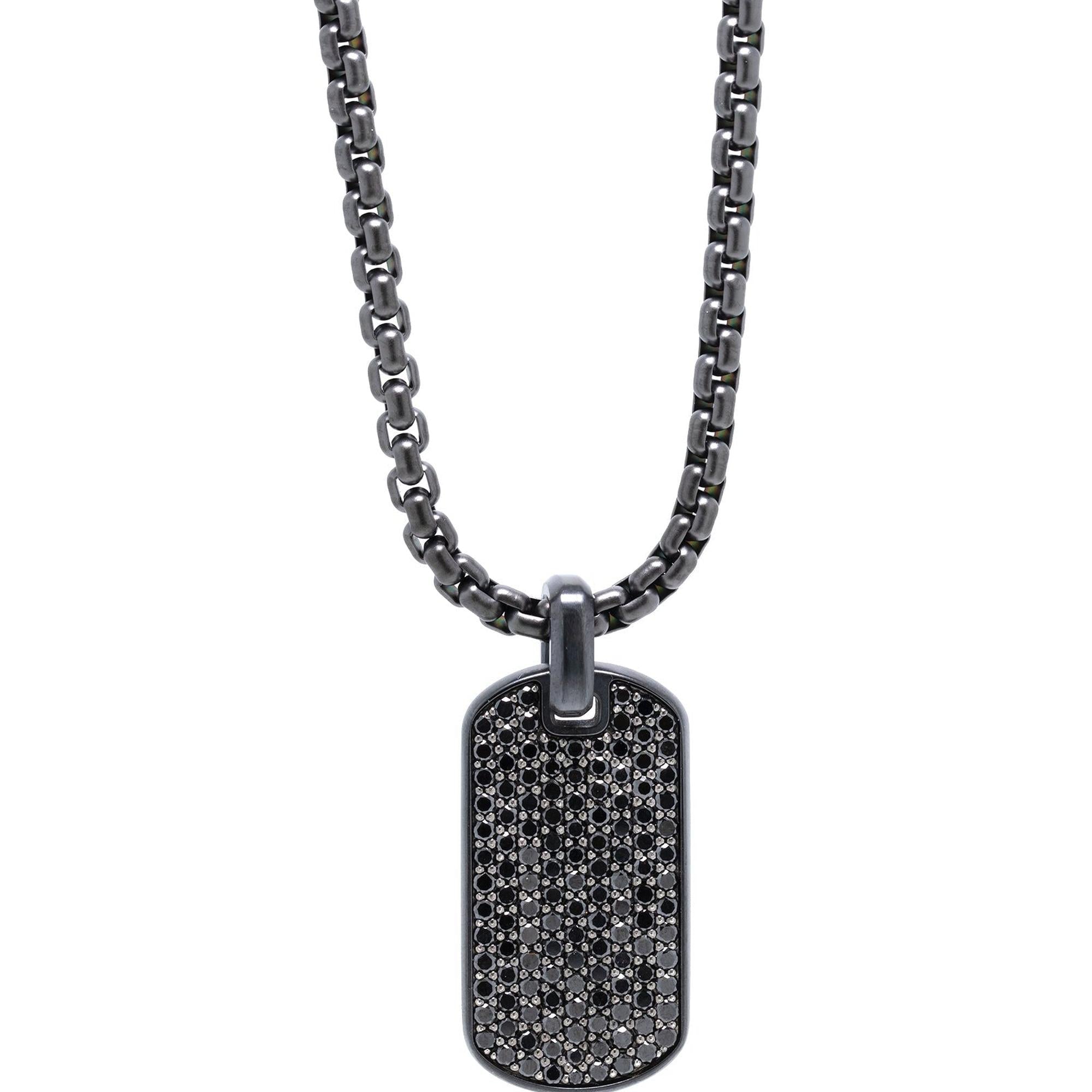 David Yurman Titanium Streamline Tag Pendant Necklace with Pave Diamonds