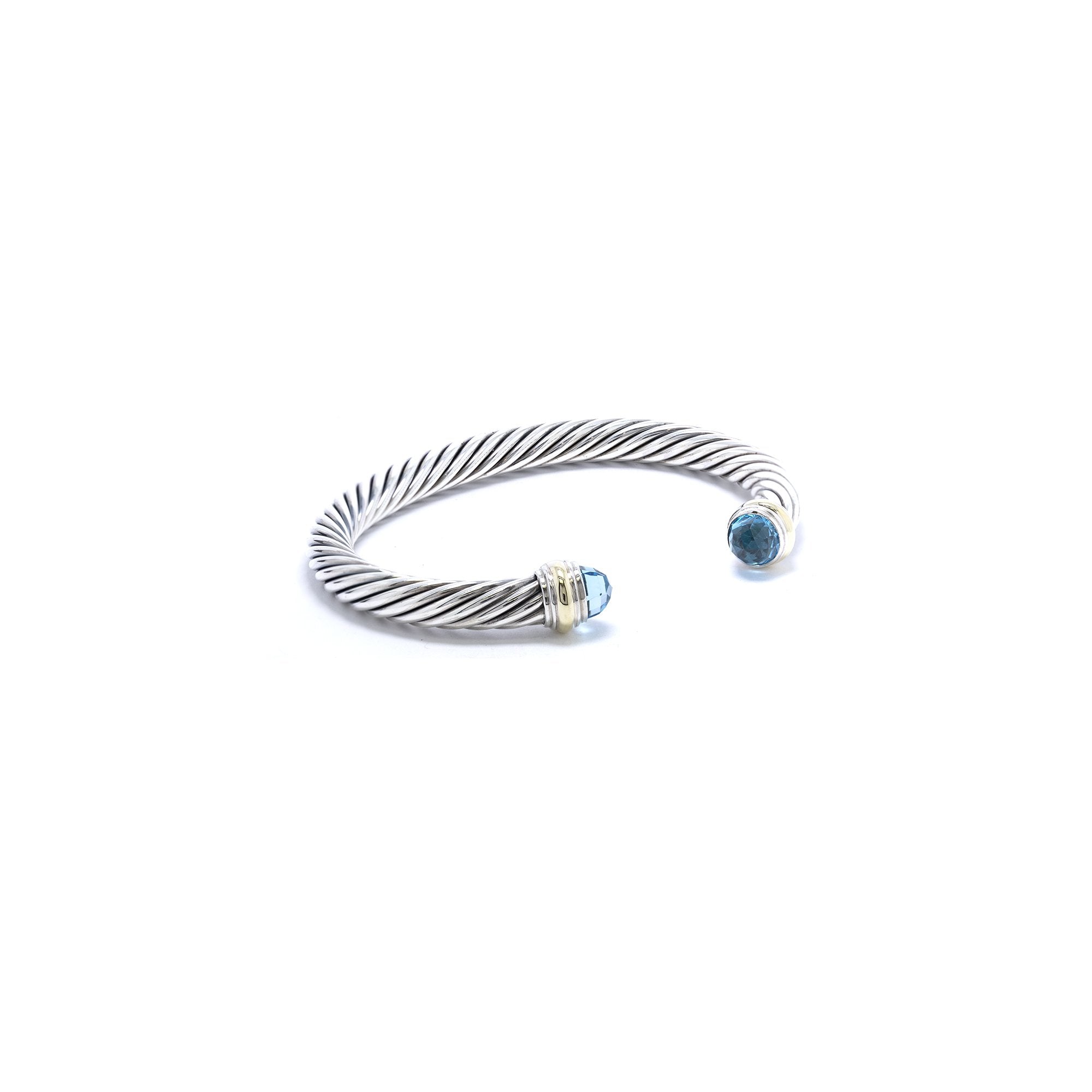 David Yurman Two-Tone 7mm Cable Classics Bracelet with Blue Topaz