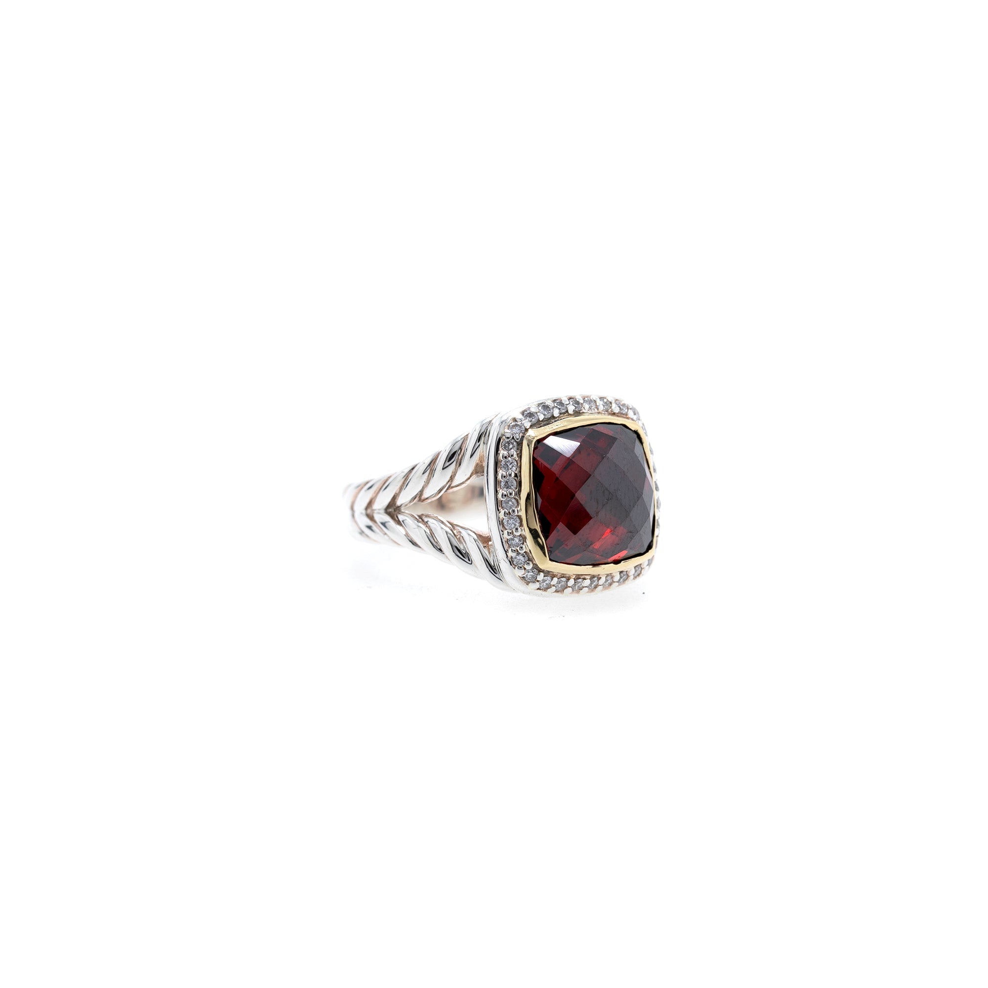 David Yurman Two-Tone Albion Ring with Garnet and Diamonds