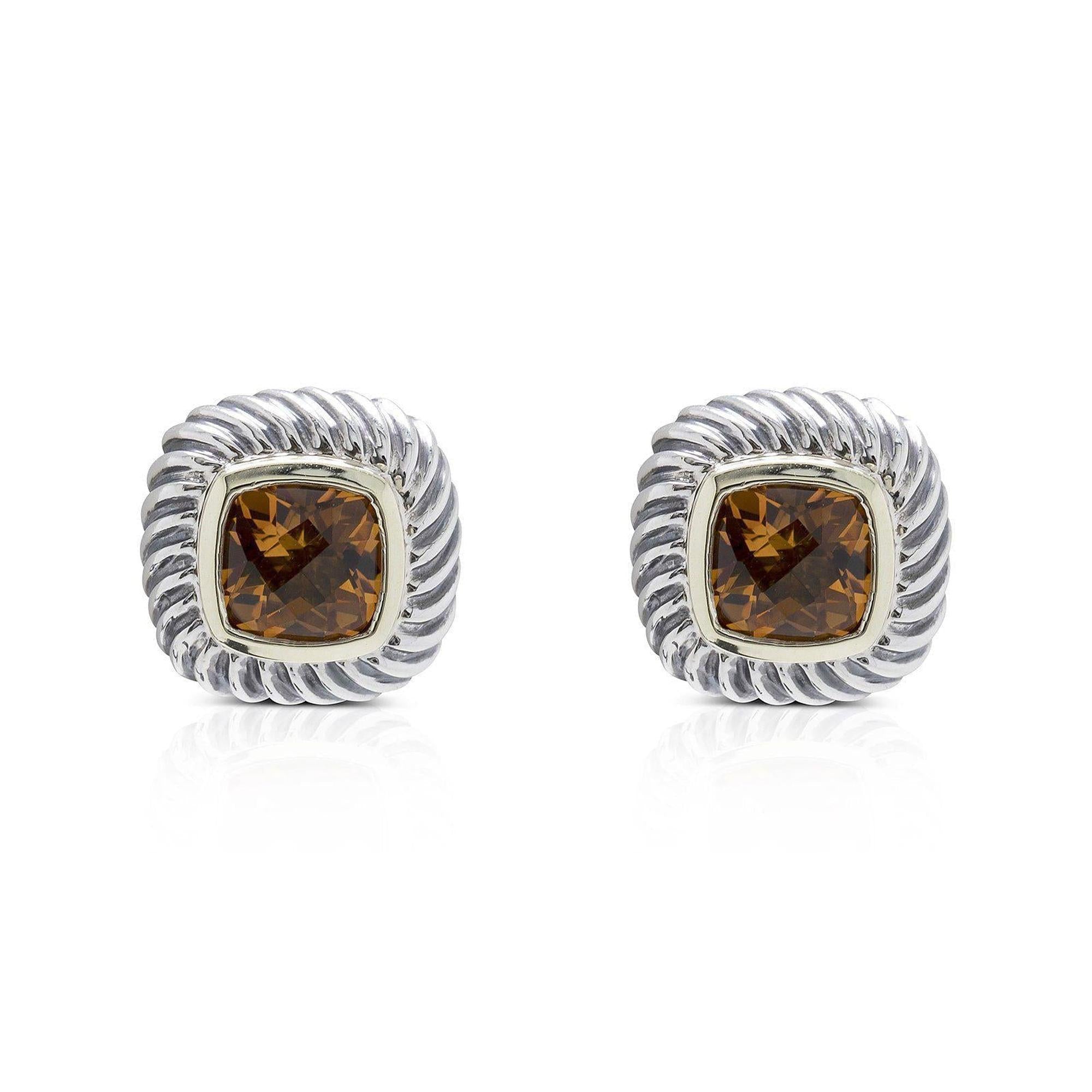 David Yurman Two-Tone Albion Stud Earrings with Citrine