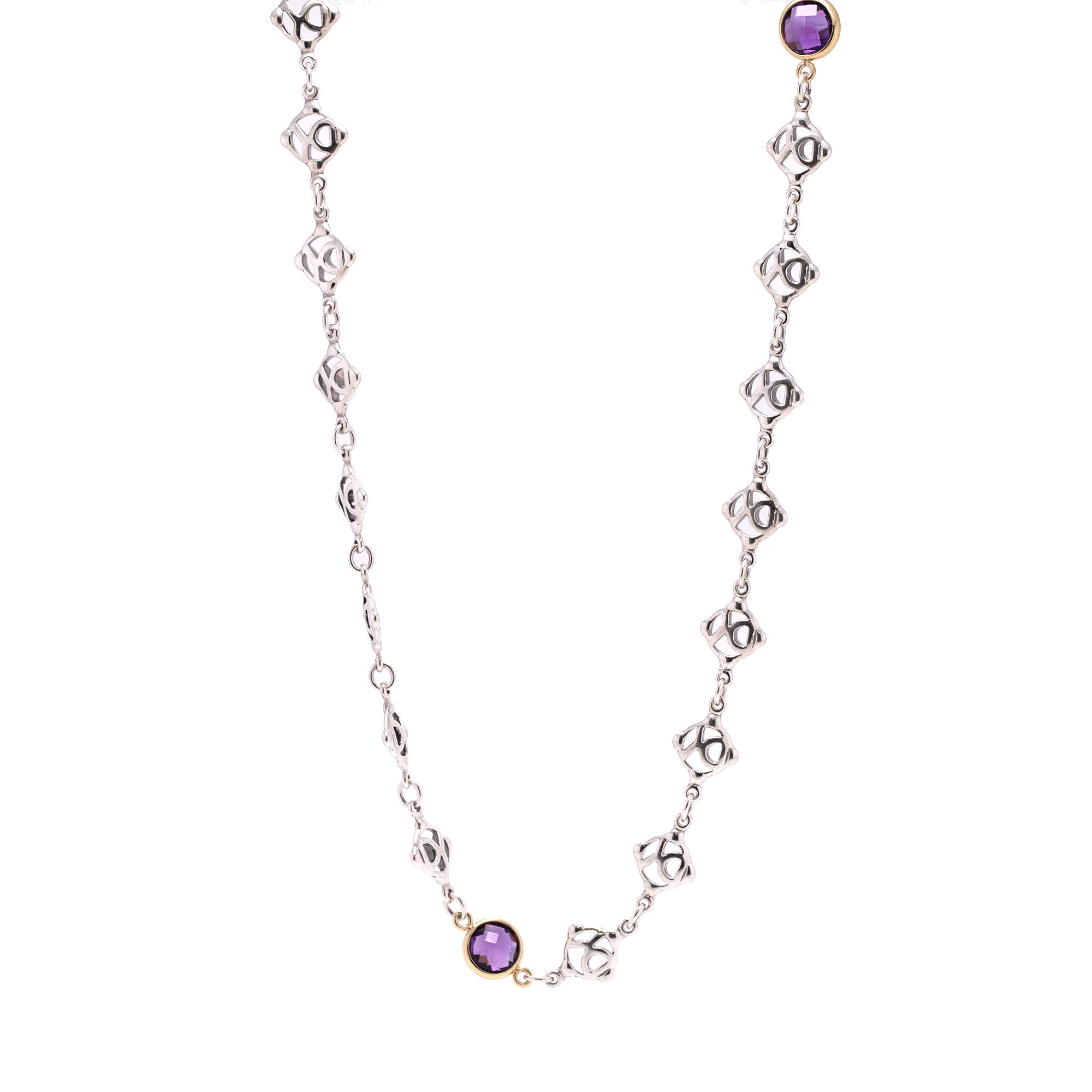 David Yurman Two-Tone Amethyst Logo Link Necklace