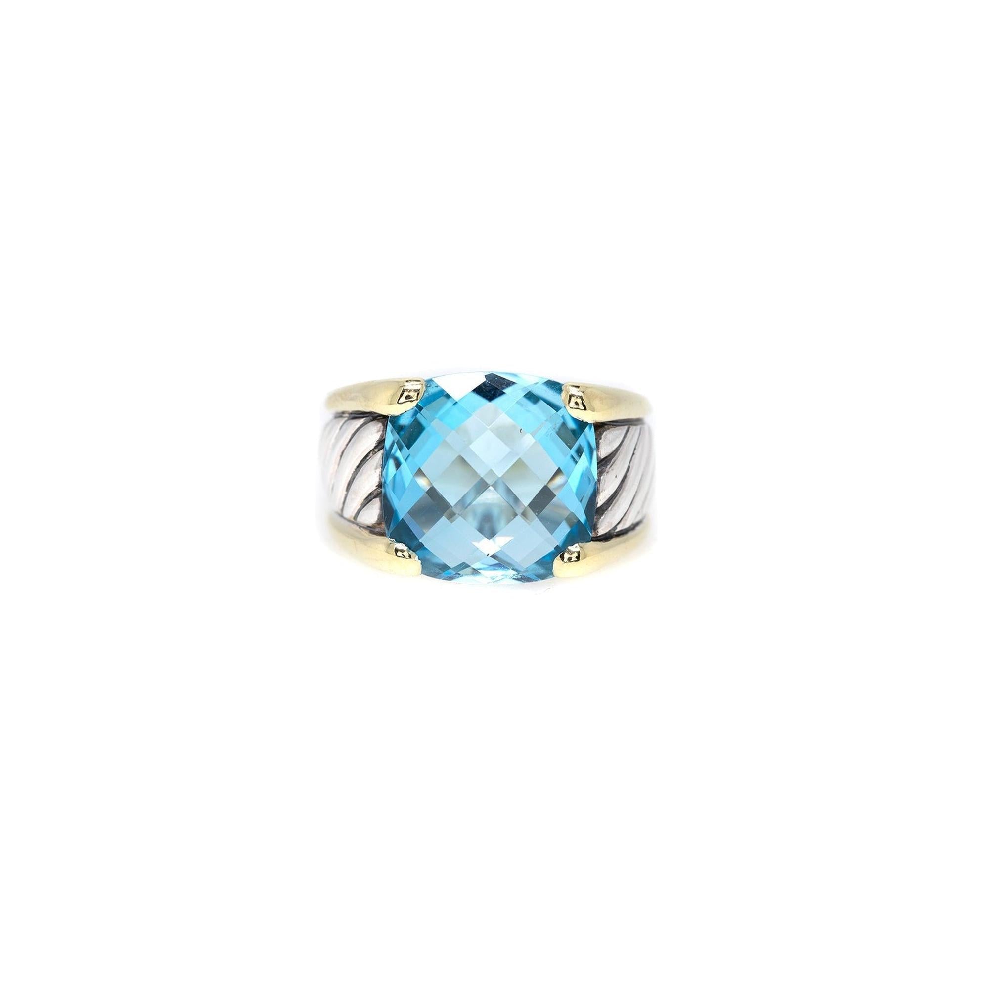 David Yurman Two-Tone Blue Topaz Noblesse Cocktail Ring