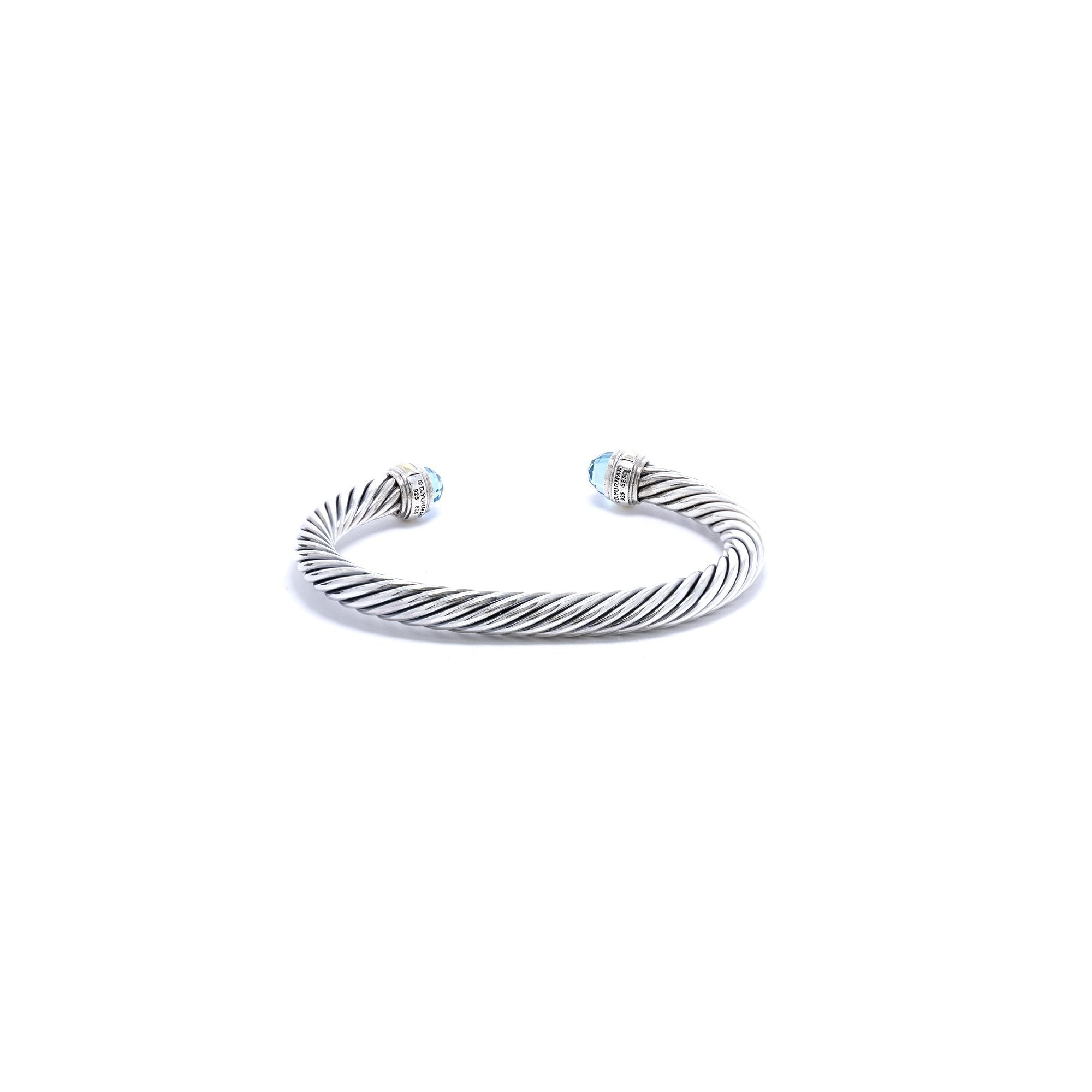 David Yurman Two-Tone Cable Classics Bracelet with Blue Topaz