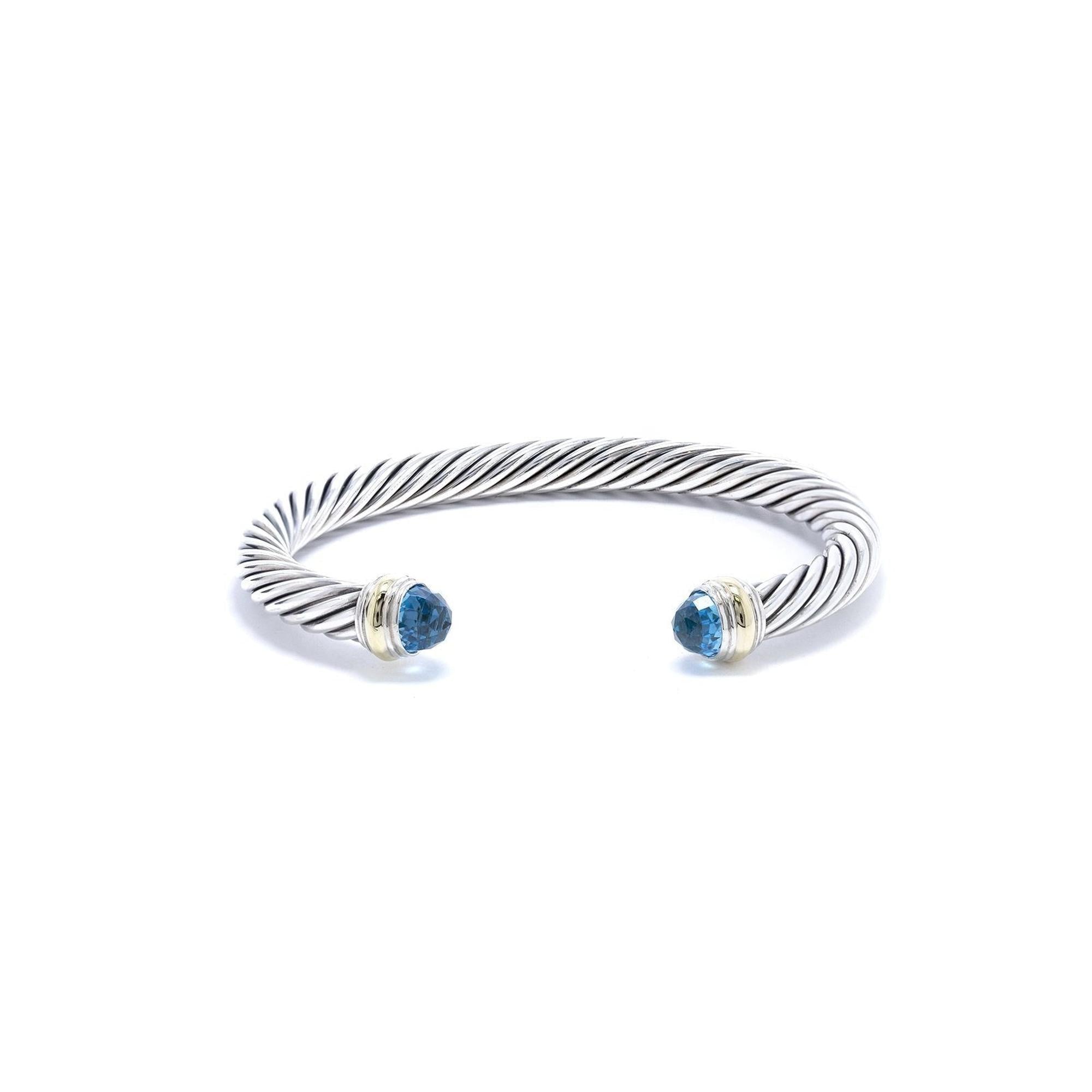 David Yurman Two-Tone Cable Classics Bracelet with Blue Topaz