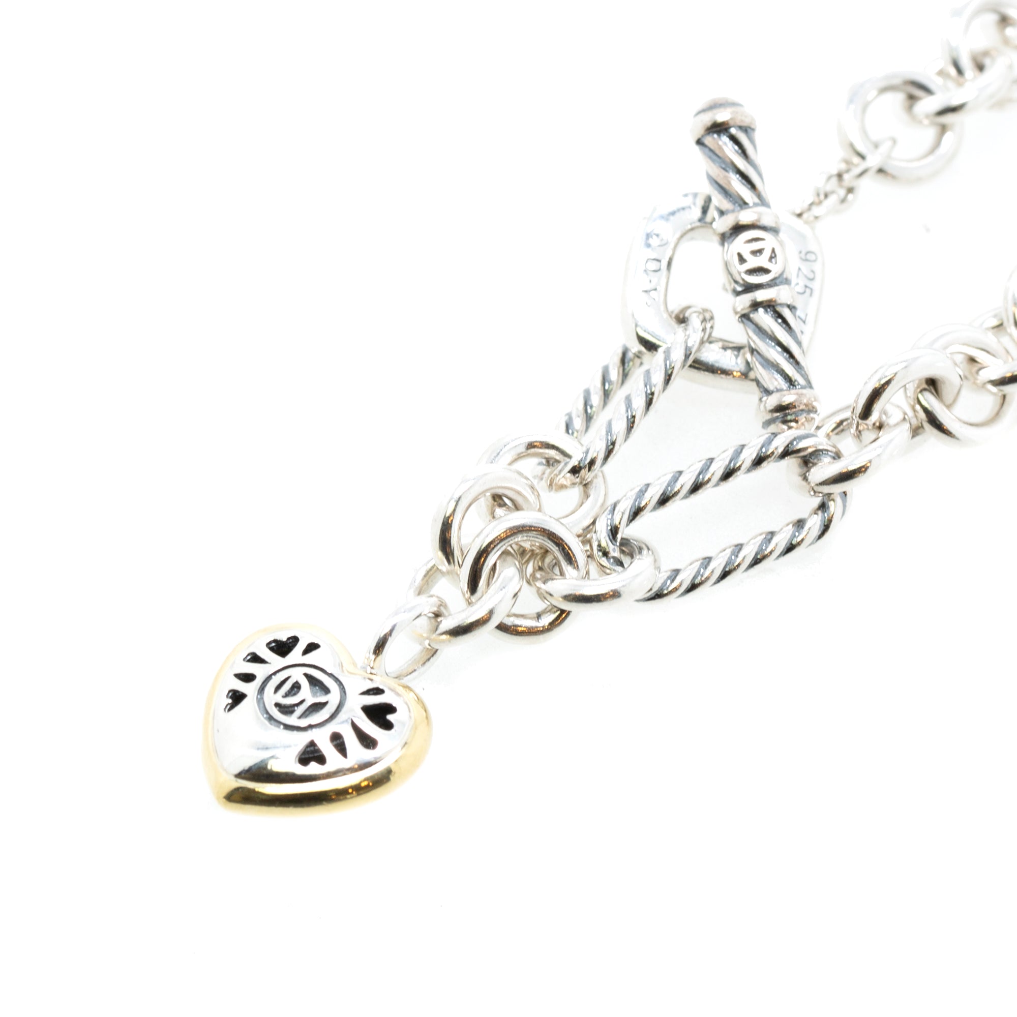 David Yurman Two-Tone Cable Heart Charm Bracelet