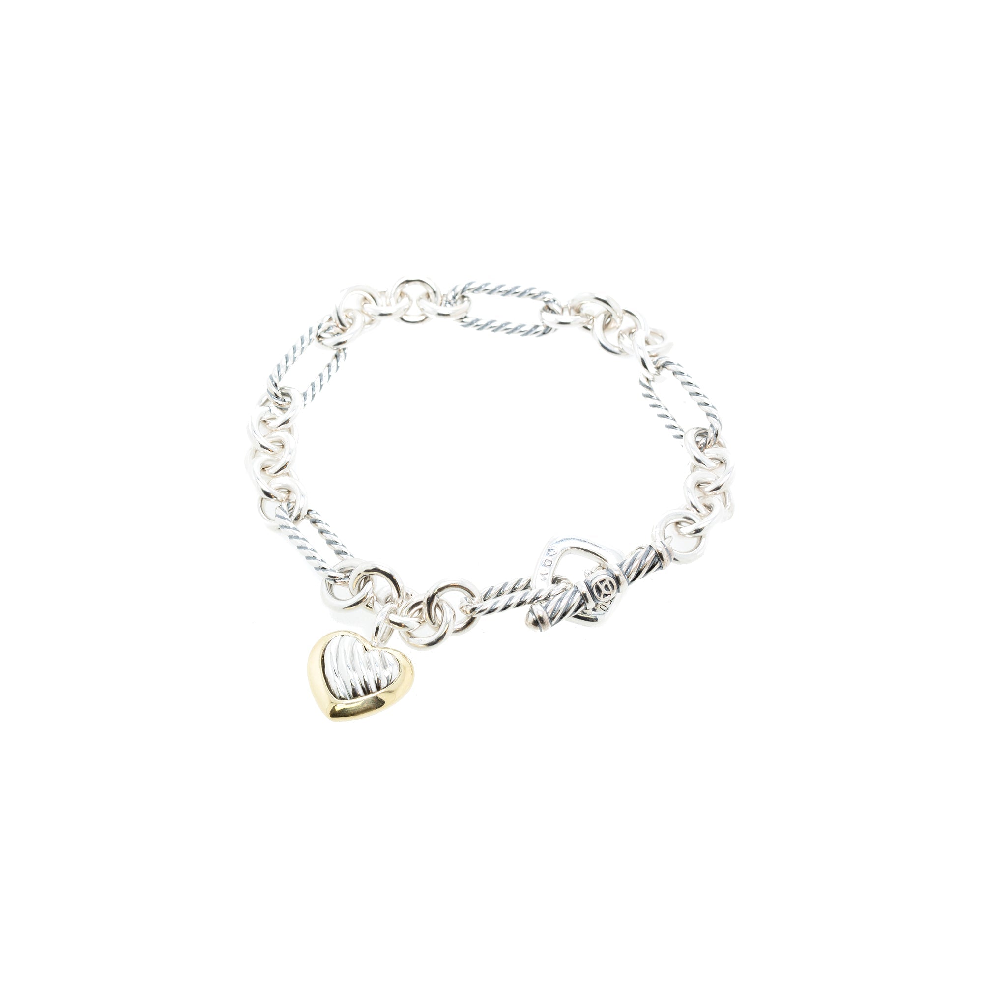 David Yurman Two-Tone Cable Heart Charm Bracelet