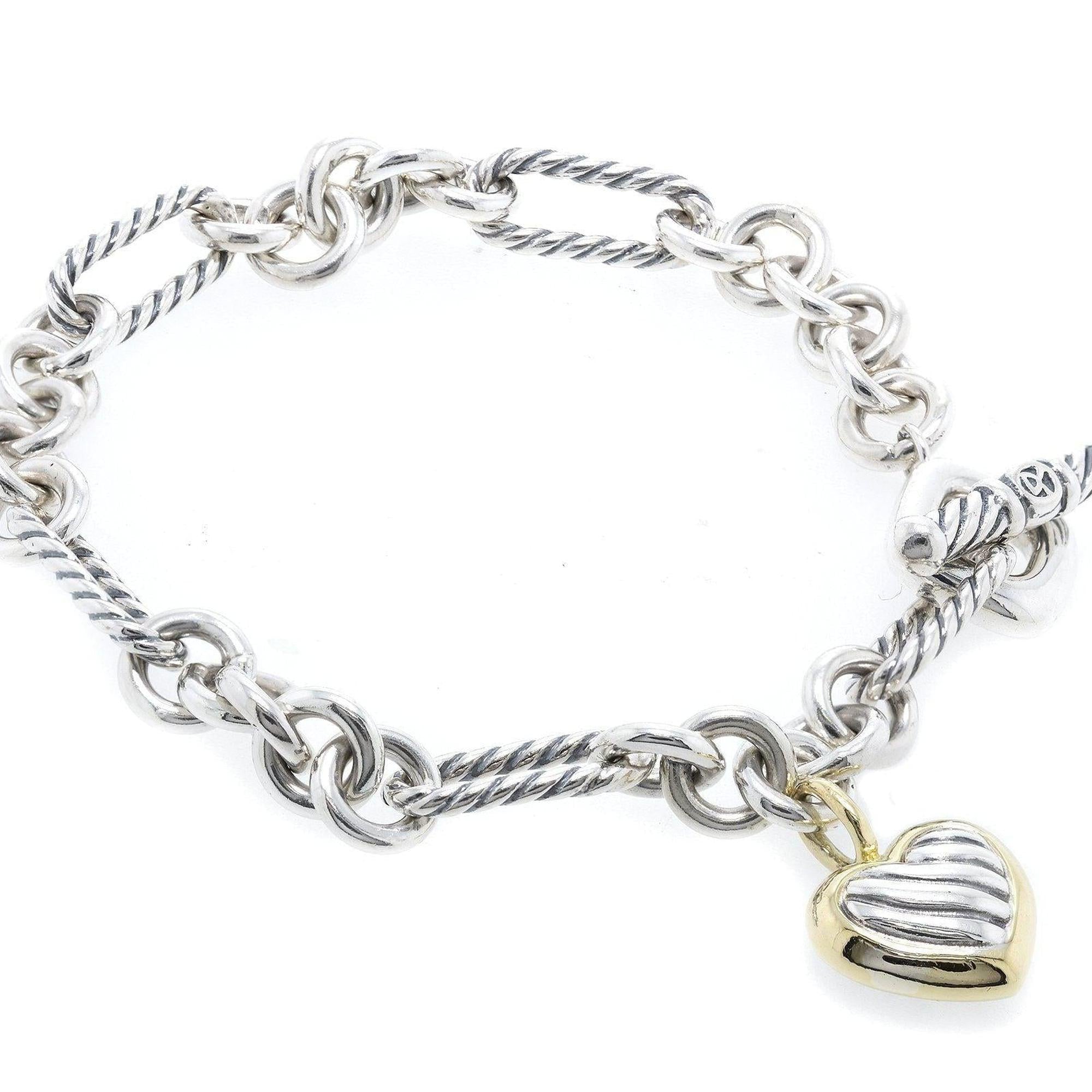 David Yurman Two-Tone Cable Heart Charm Bracelet