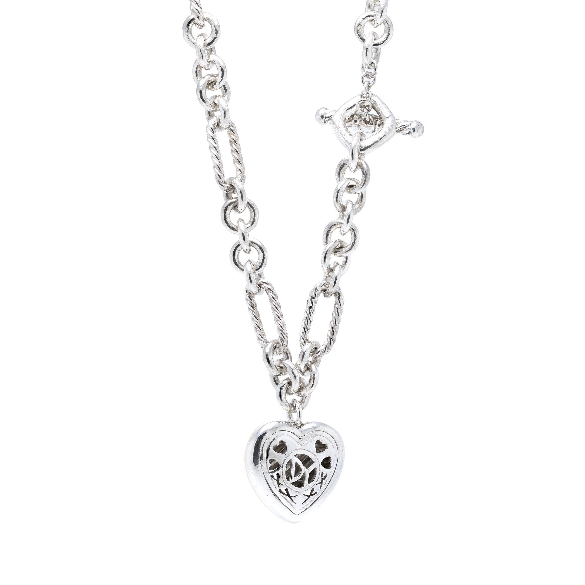 David Yurman Two-Tone Cable Heart Figaro Necklace