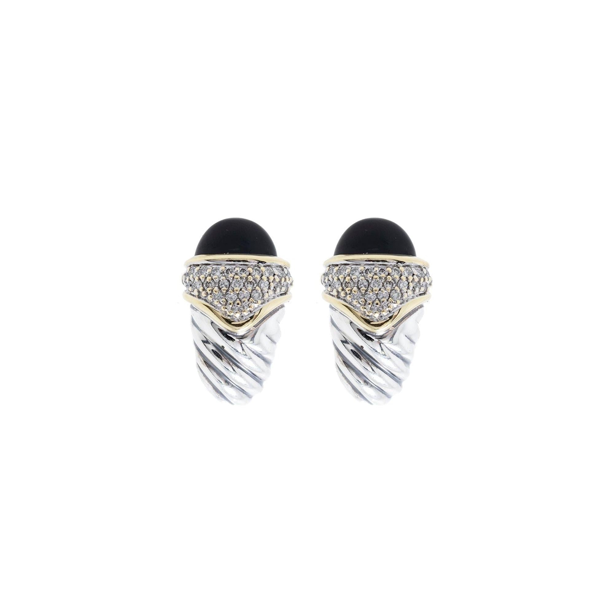 David Yurman Two-Tone Cable Shrimp Earrings with Onyx & Diamonds