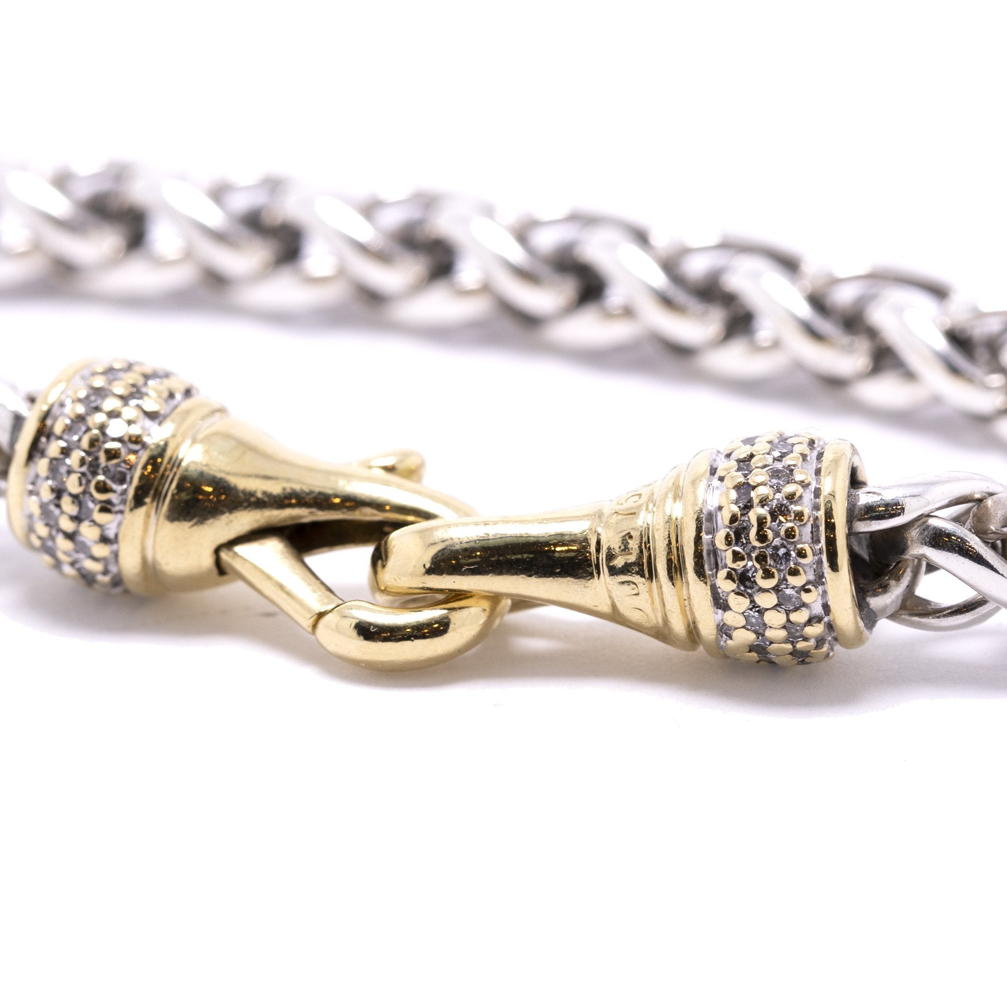 David Yurman Two-Tone Diamond Buckle Wheat Chain Bracelet