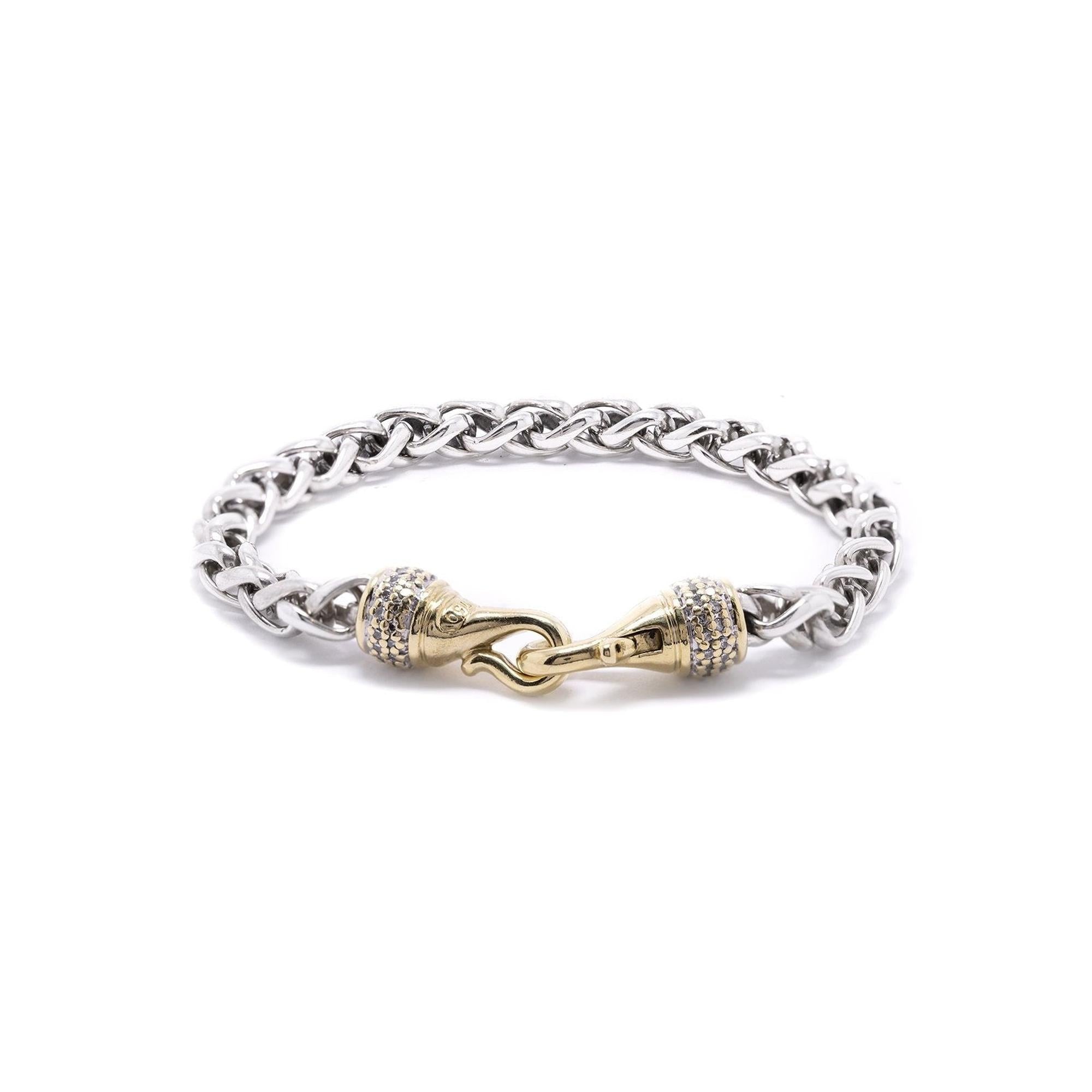 David Yurman Two-Tone Diamond Buckle Wheat Chain Bracelet