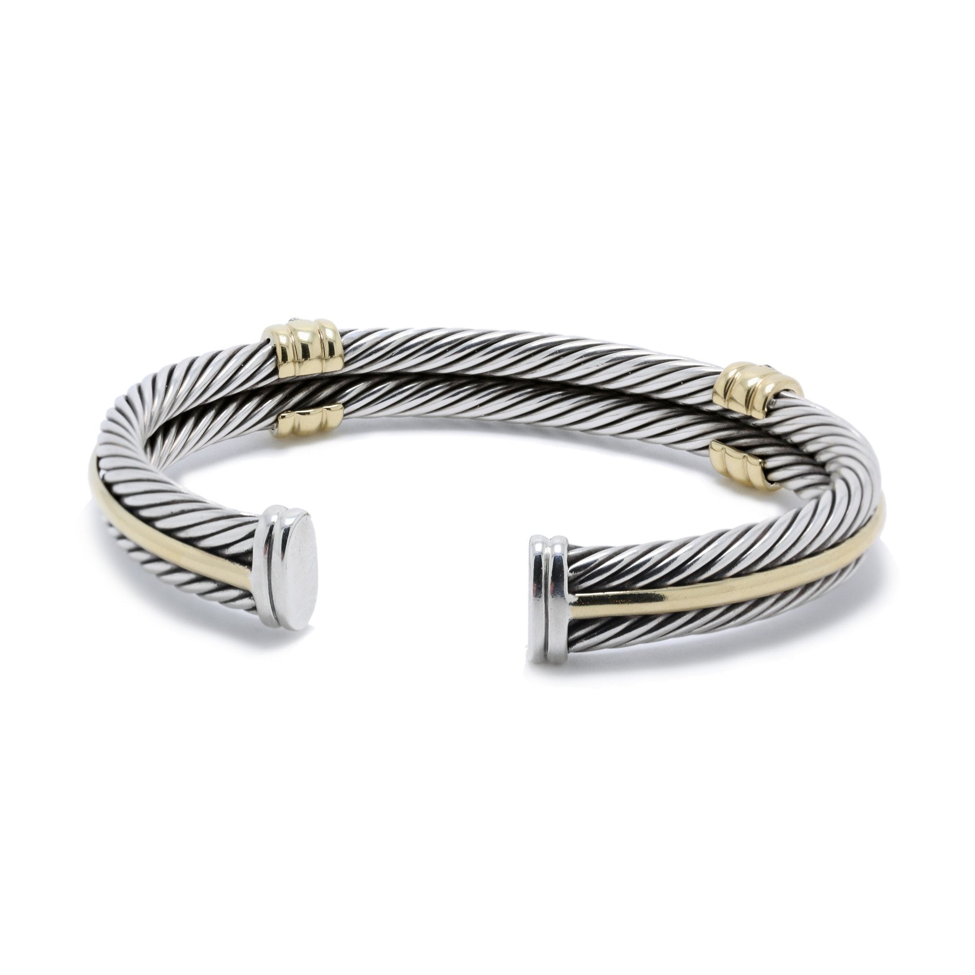 David Yurman Two-Tone Double Cable Cuff Bracelet with Diamonds