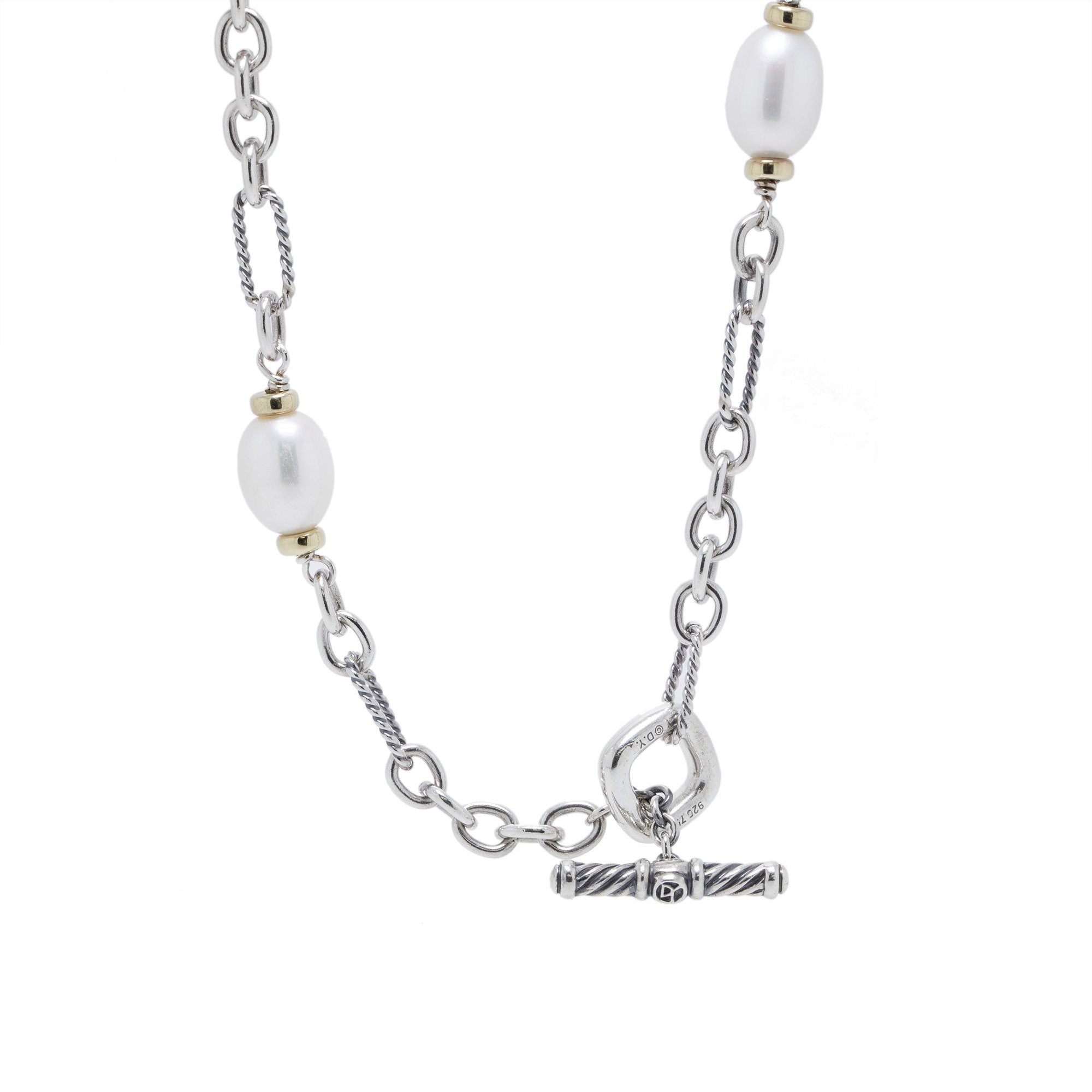 David Yurman Two-Tone Figaro Pearl Station Necklace