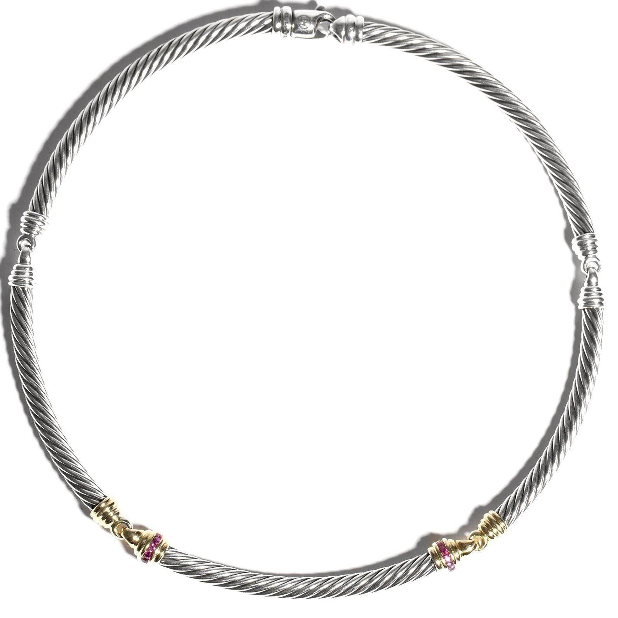 David Yurman Two-Tone Metro Cable Necklace with Pink Sapphires