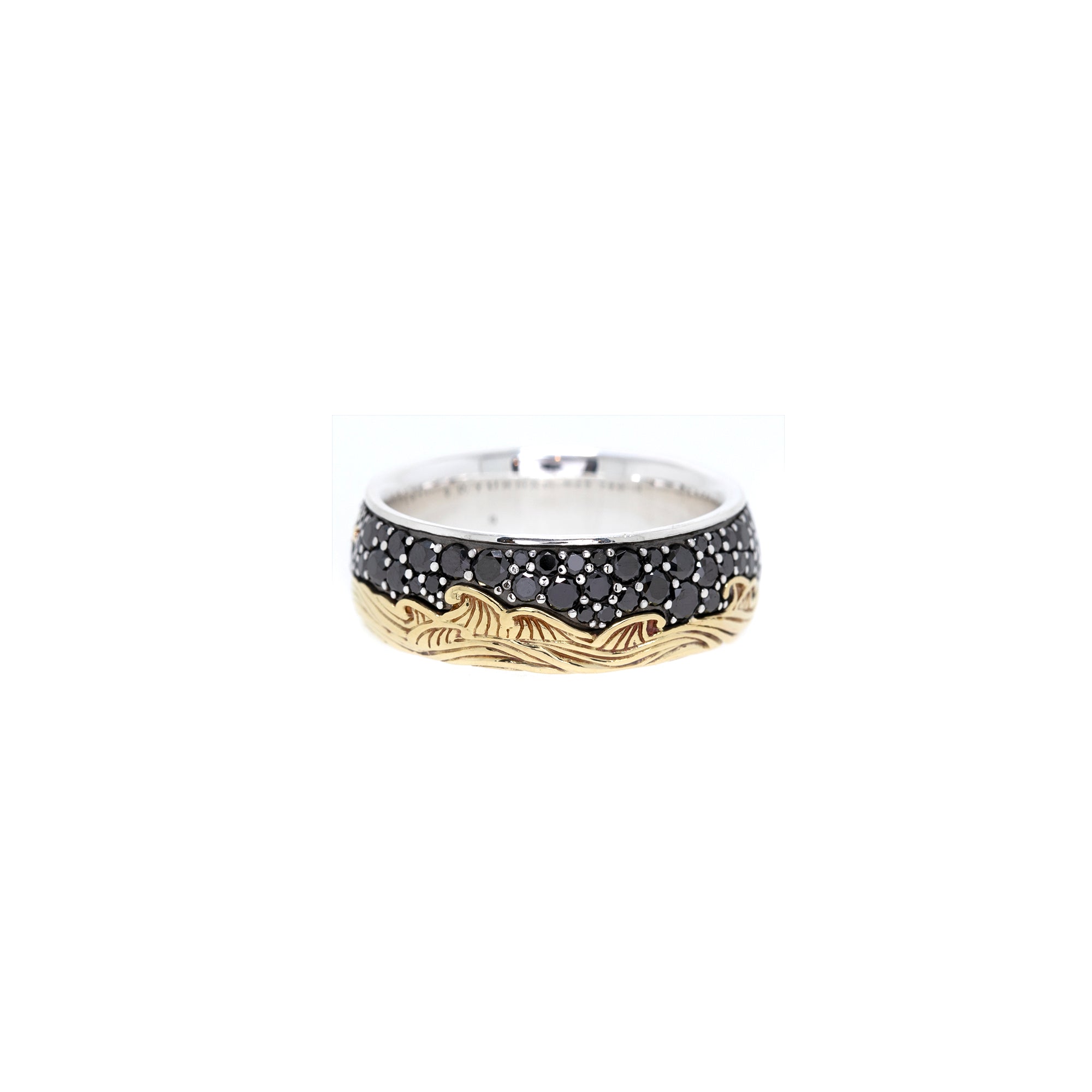David Yurman Two-Tone Pave Black Diamond Waves Band Ring