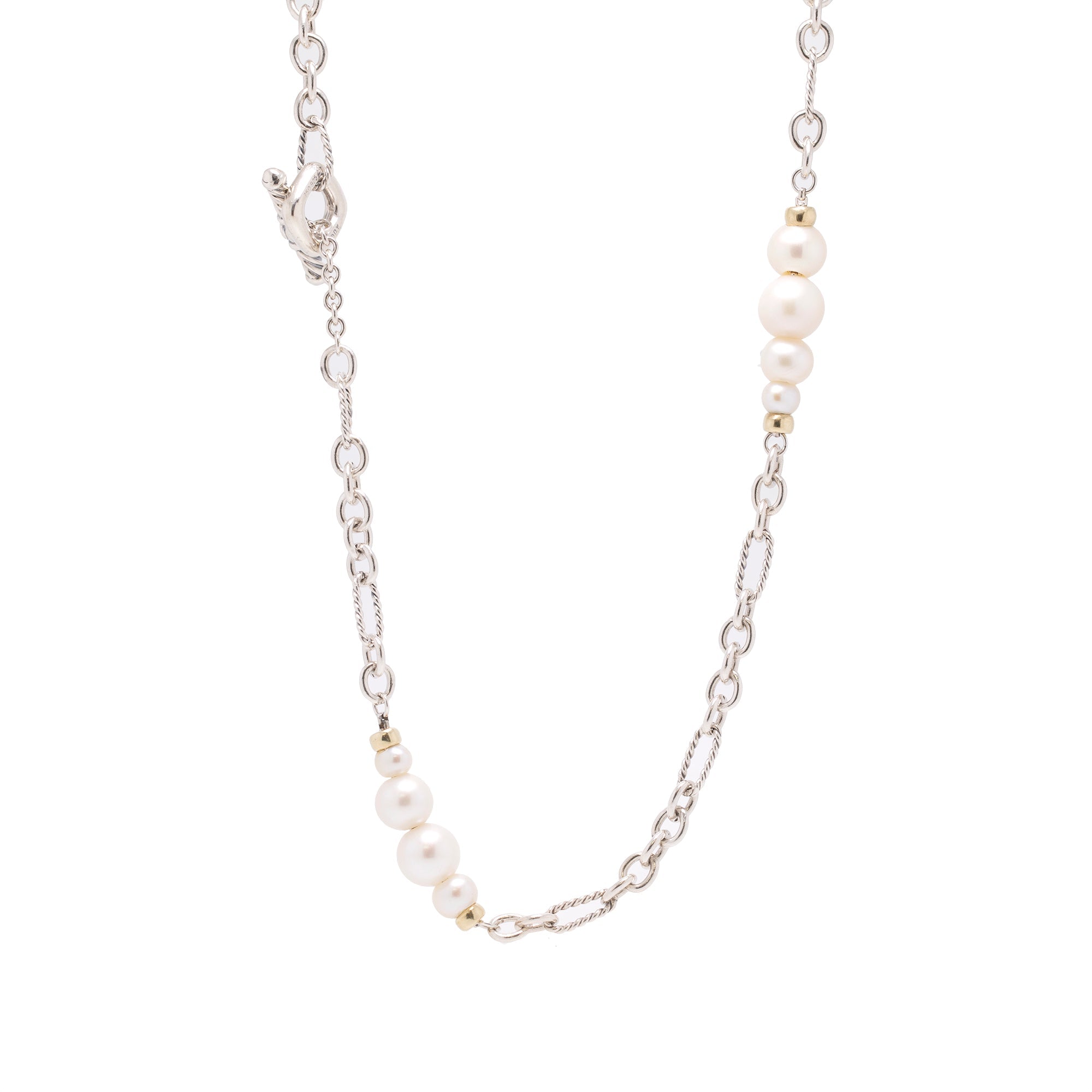 David Yurman Two-Tone Pearl Figaro Chain Necklace