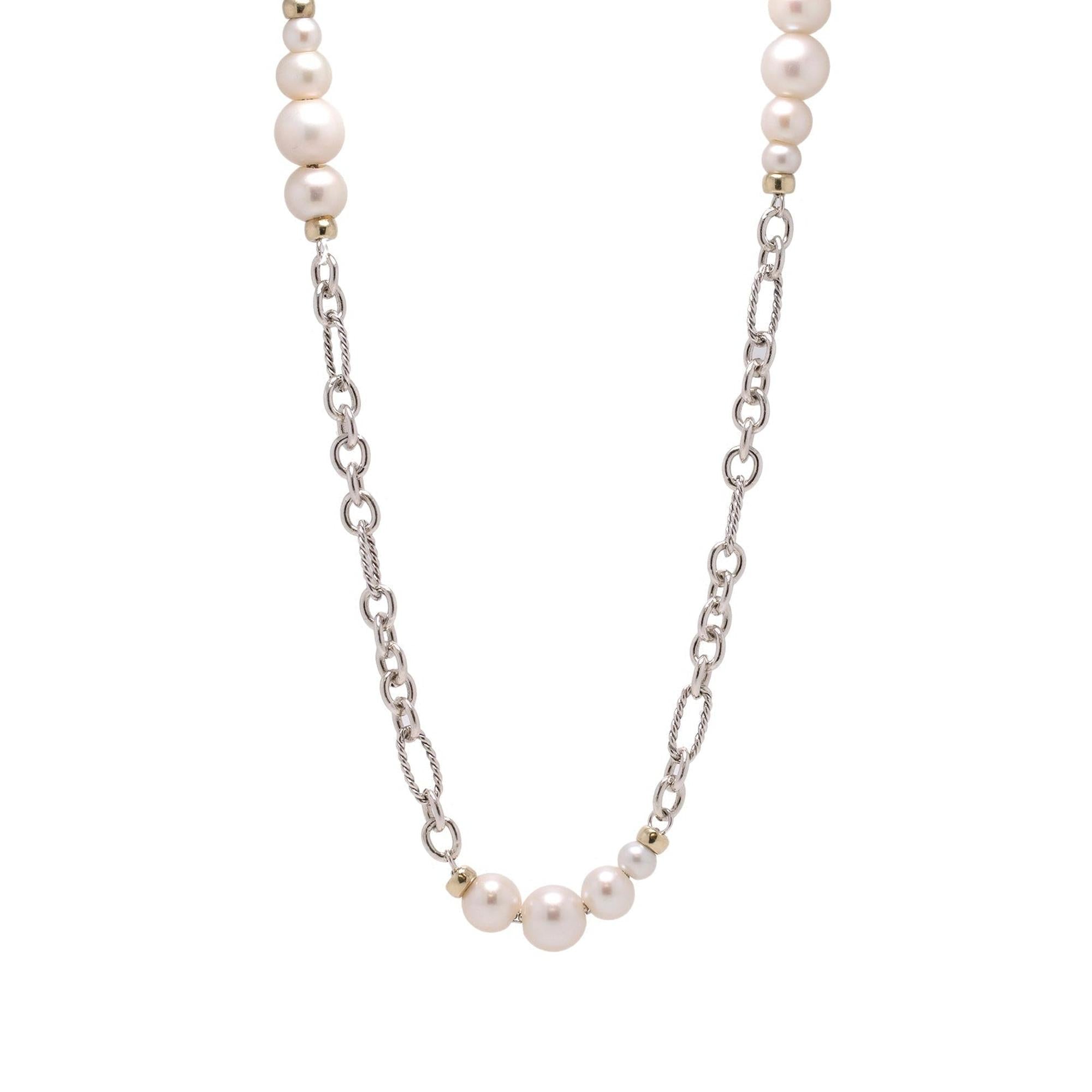 David Yurman Two-Tone Pearl Figaro Chain Necklace