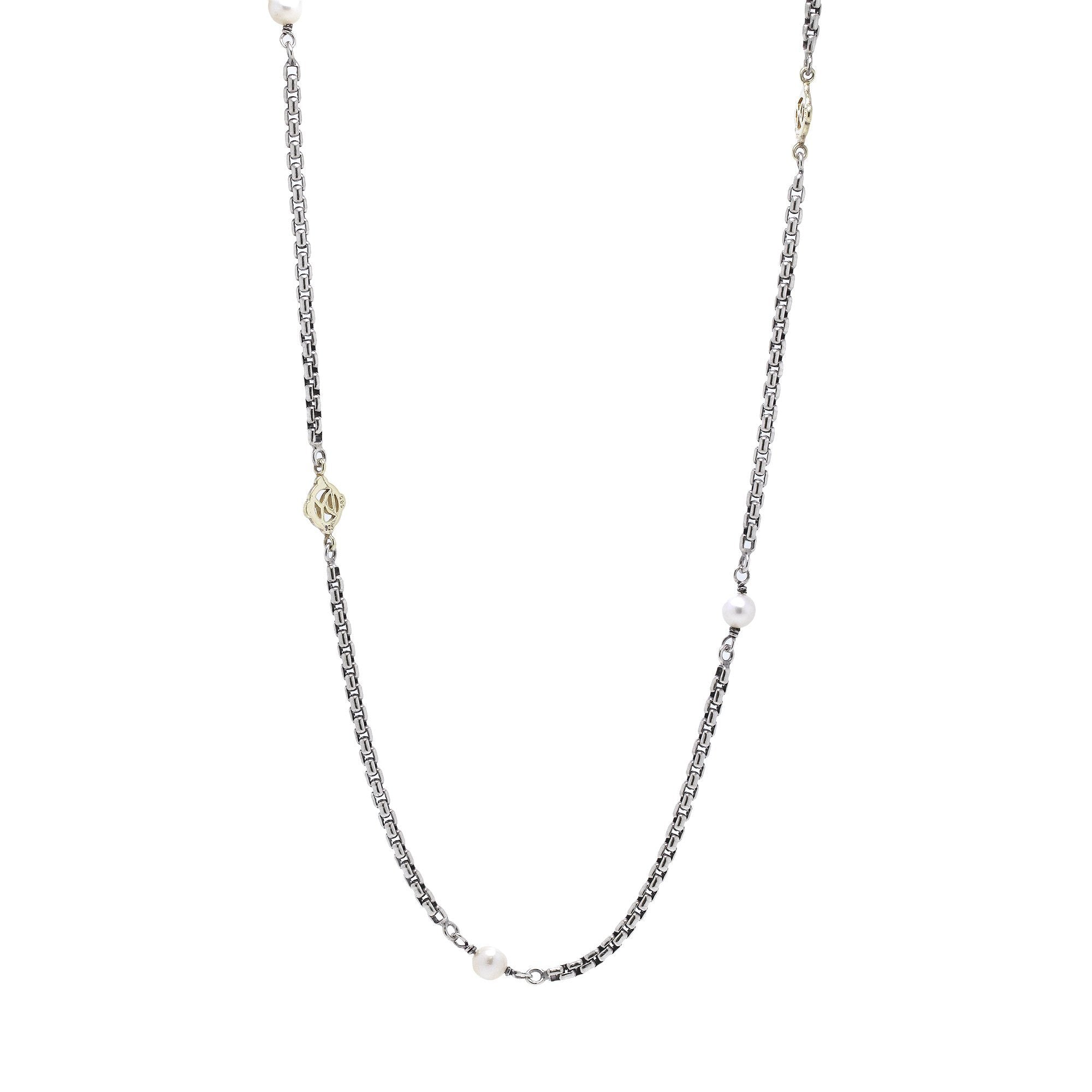 David Yurman Two-Tone Pearl Logo Station Necklace