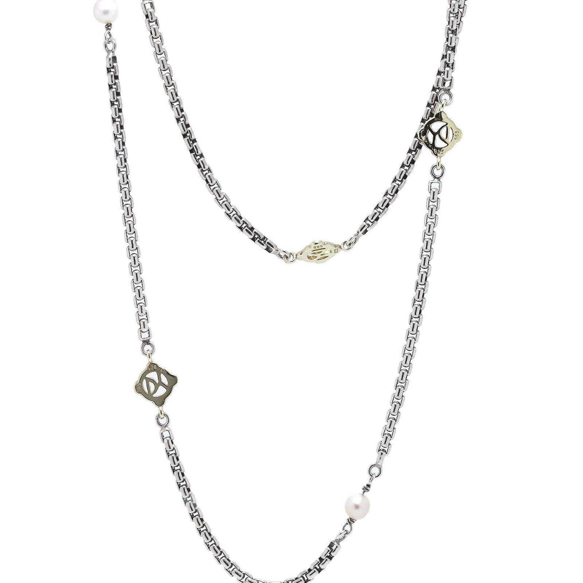 David Yurman Two-Tone Pearl Logo Station Necklace