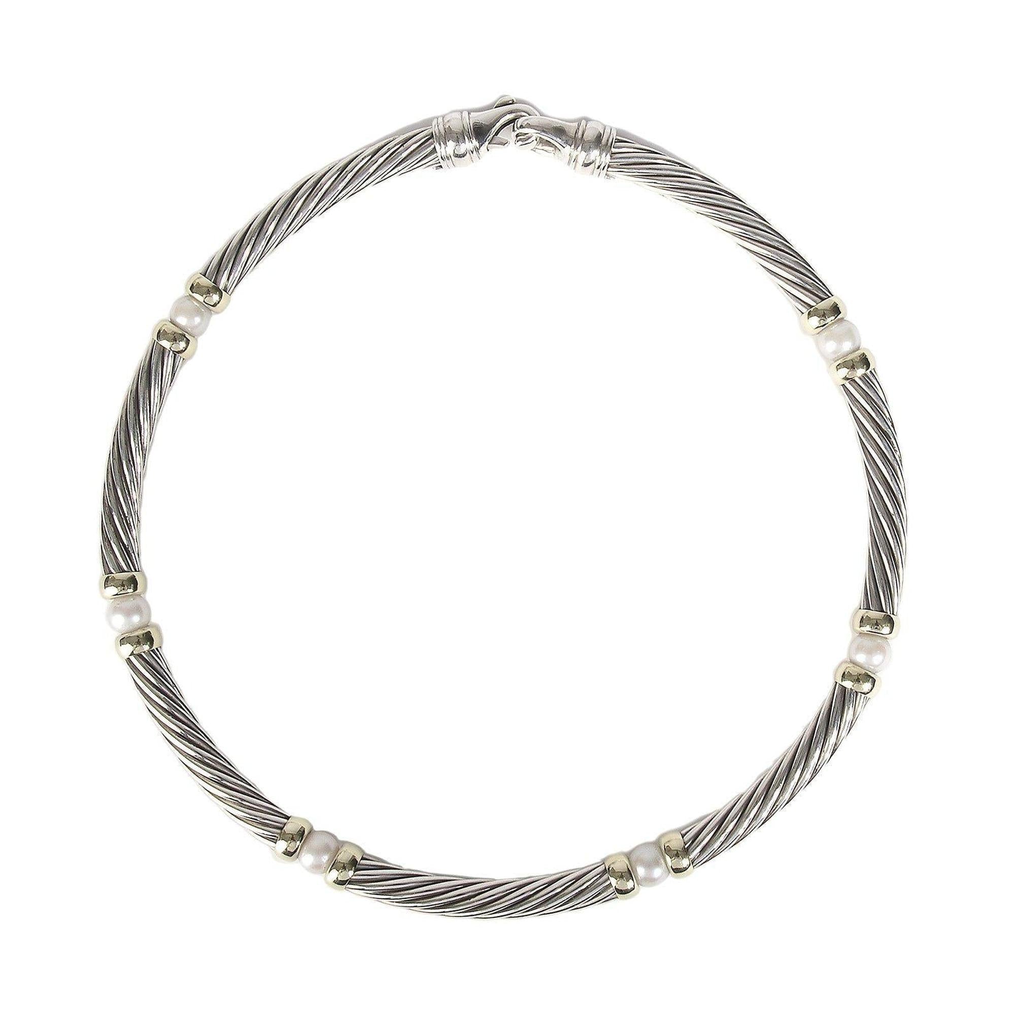 David Yurman Two-Tone Pearl Metro Cable Collar Necklace