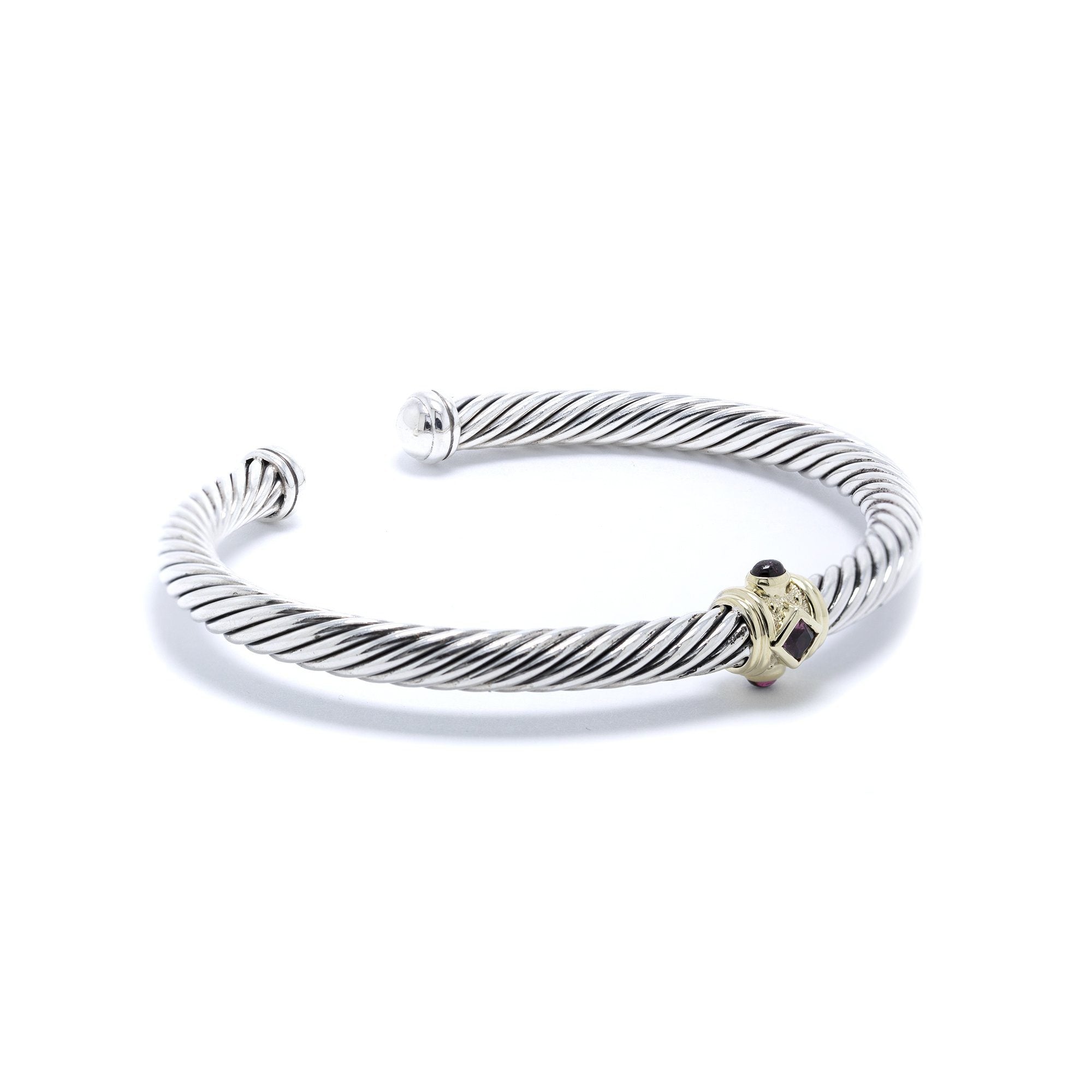 David Yurman Two-Tone Renaissance Cable Bracelet with Pink Tourmaline & Rhodolite Garnet