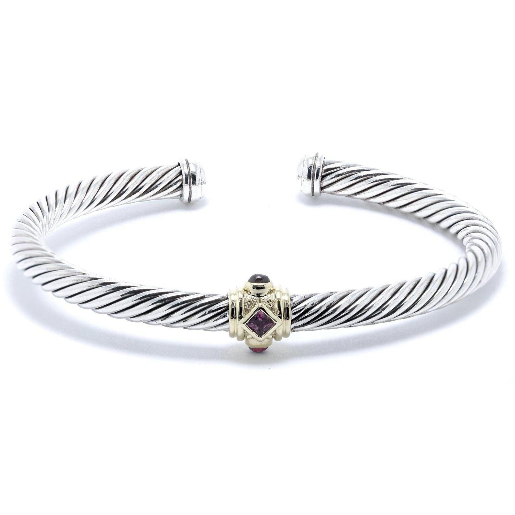 David Yurman Two-Tone Renaissance Cable Bracelet with Pink Tourmaline & Rhodolite Garnet