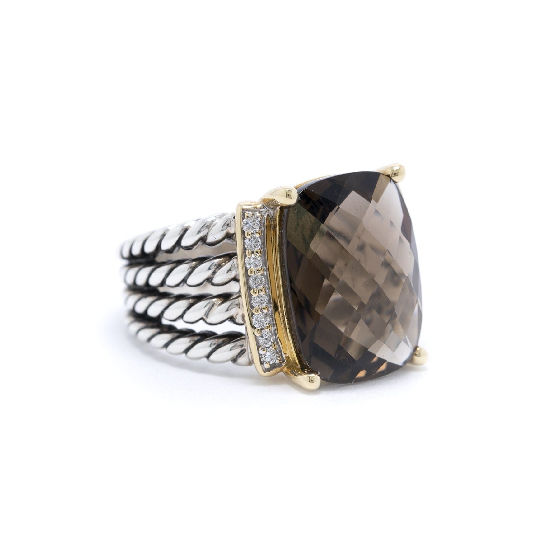 David Yurman Two-Tone Smoky Quartz and Diamond Wheaton Ring