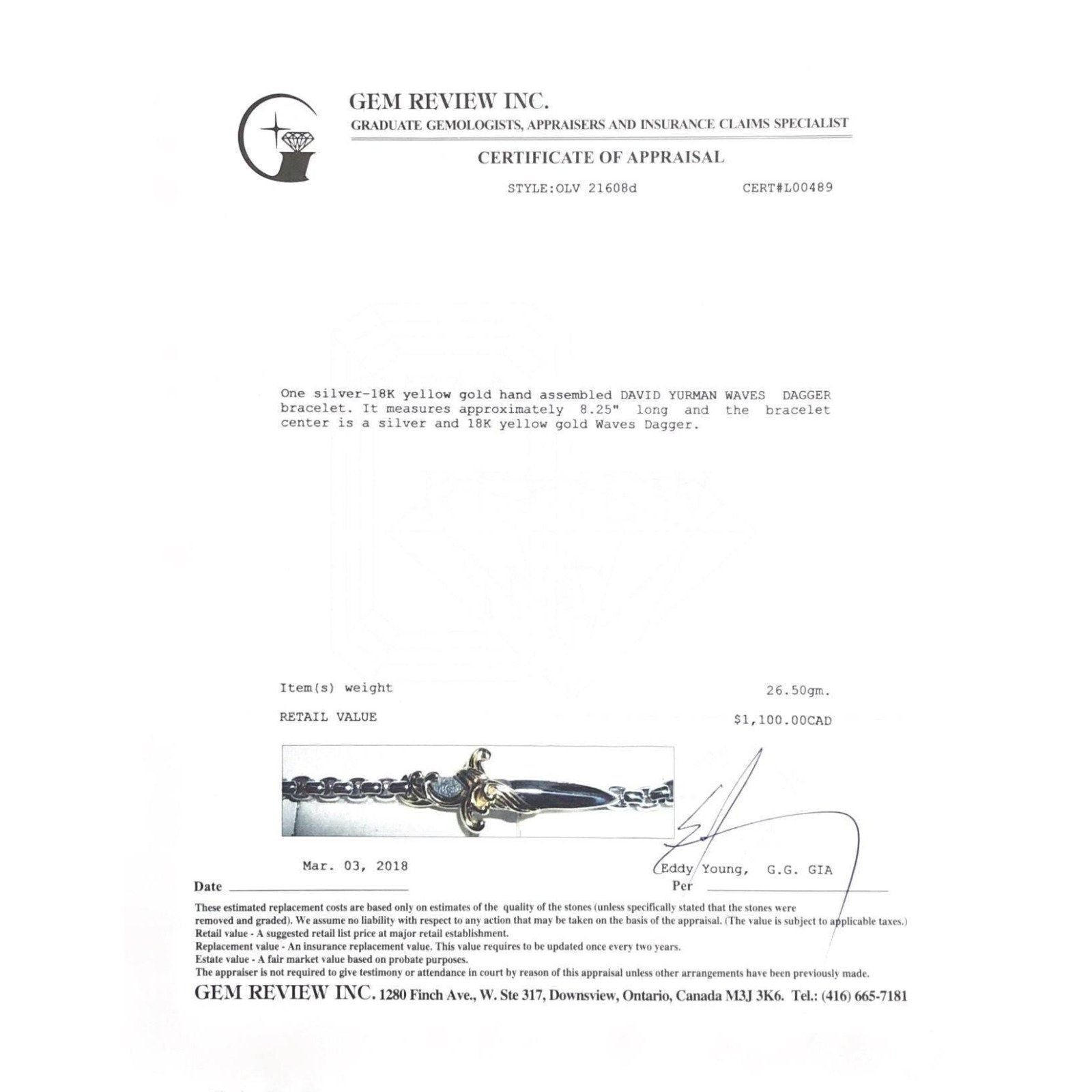 David Yurman Waves Dagger Bracelet with 18K Gold