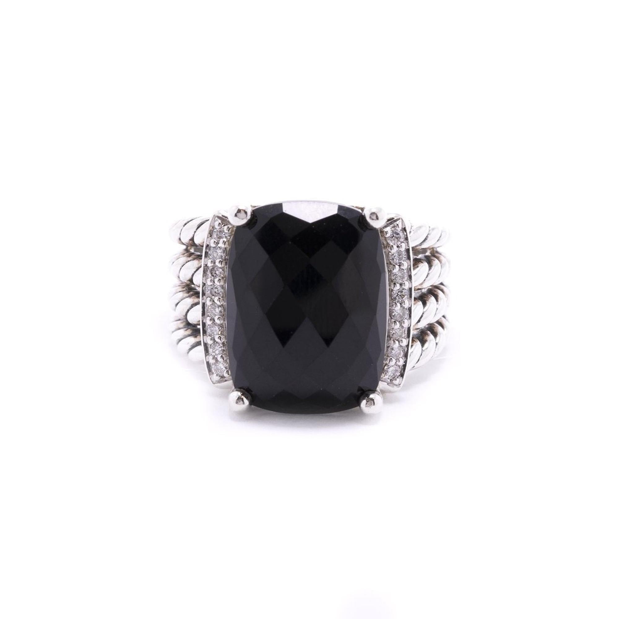 David Yurman Wheaton Ring with Black Onyx & Diamonds