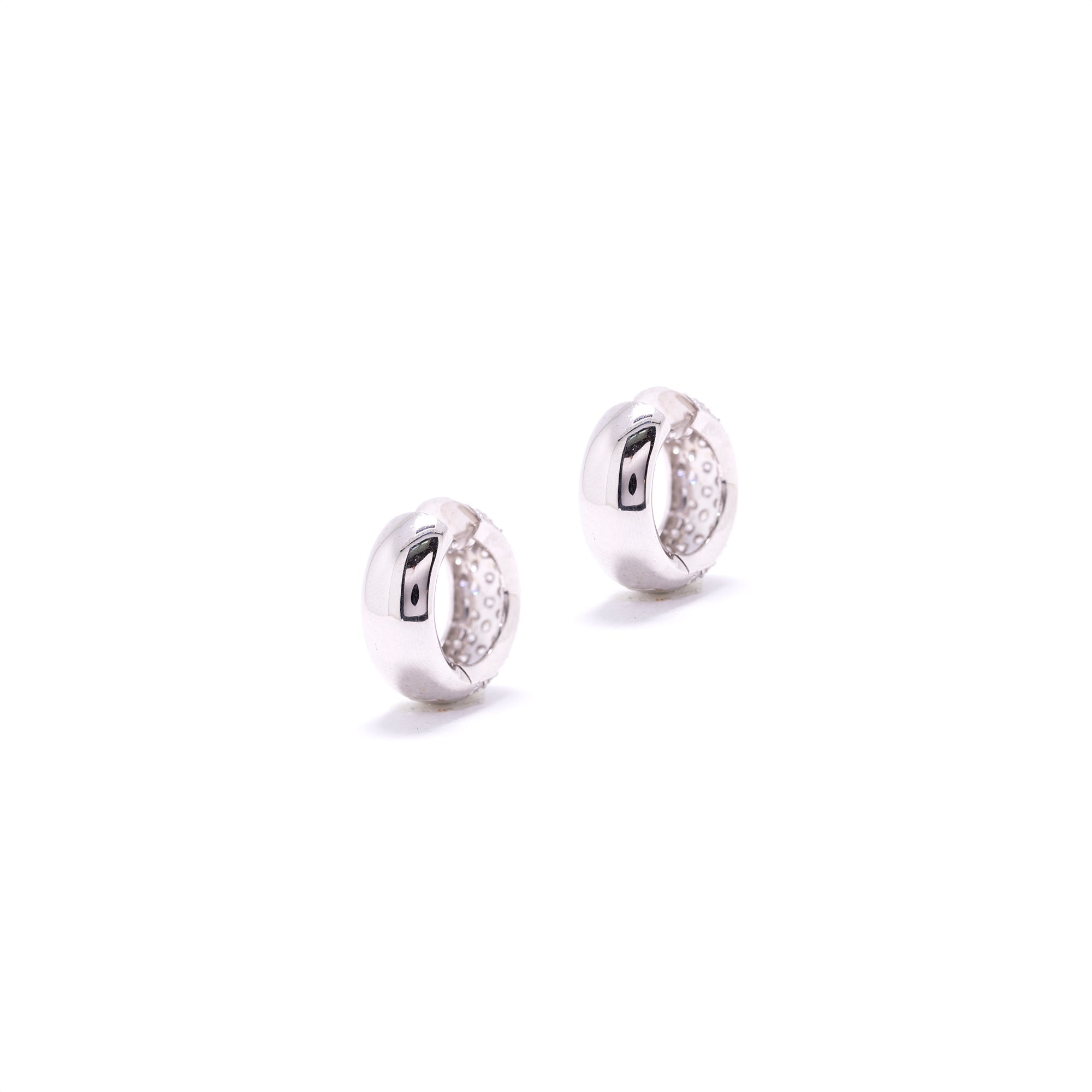 Diamond 18k White Gold Diamond Huggie Hoop Earrings