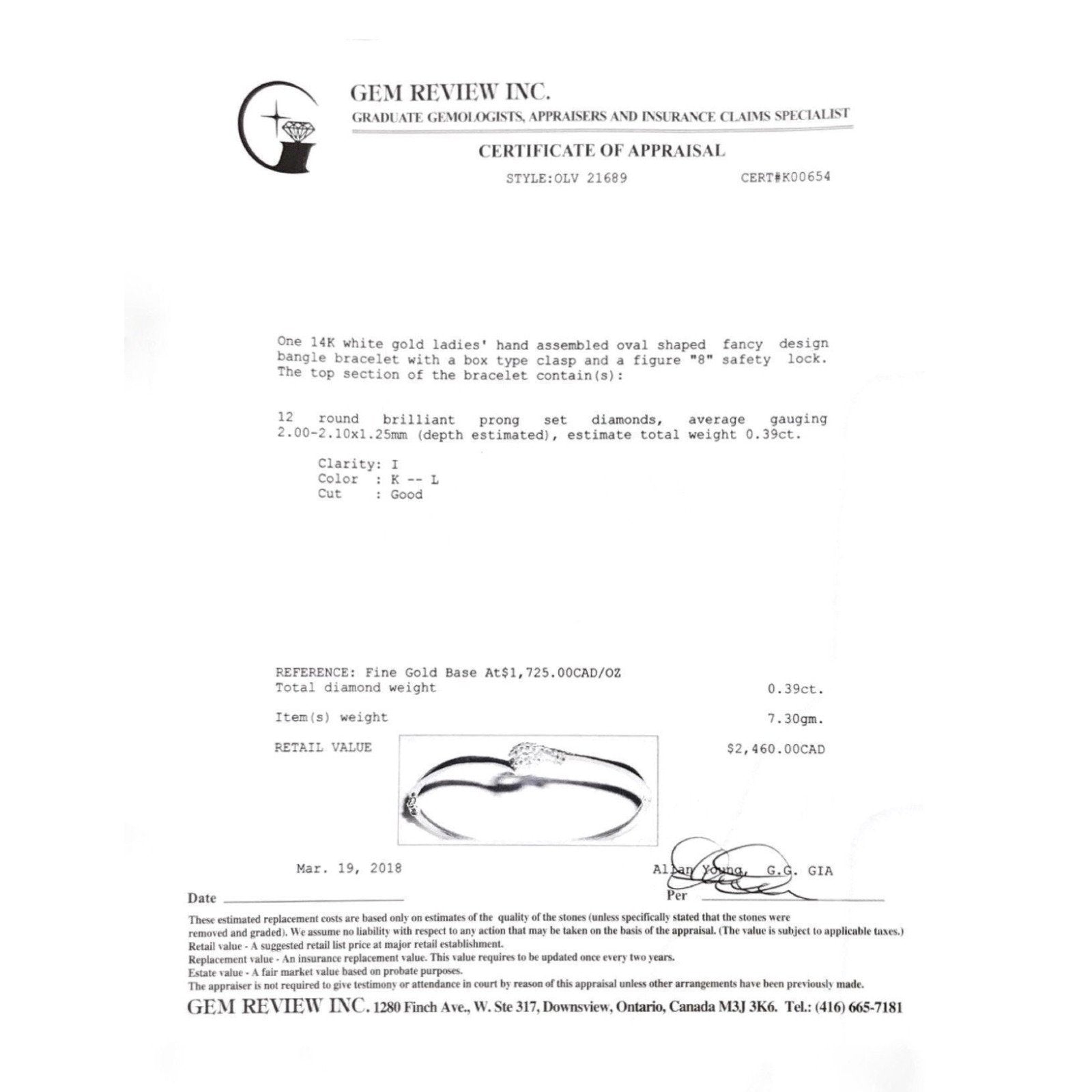 Diamond Bangle Bracelet in 14 Karat White Gold