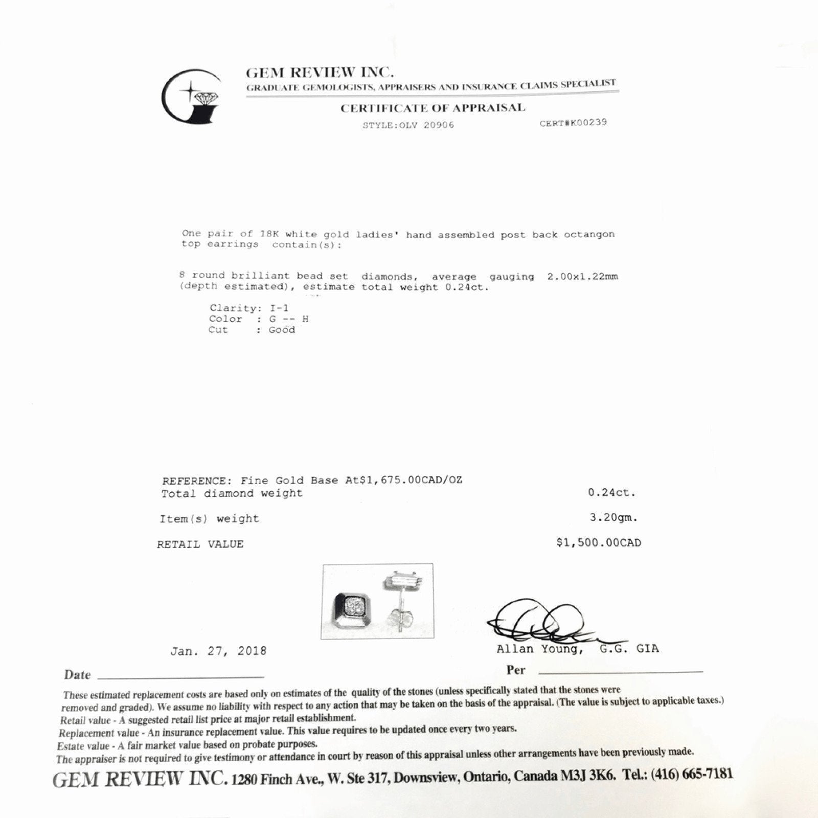 Diamond Earrings in 18kt white Gold