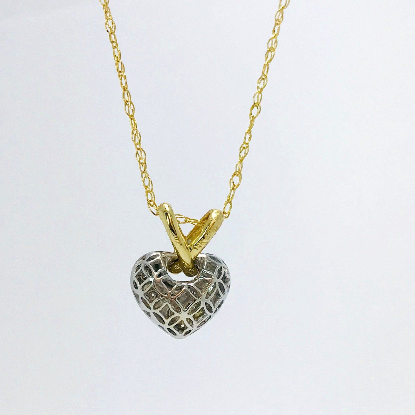 Diamond Heart Pendant in 14kt Yellow and White Gold